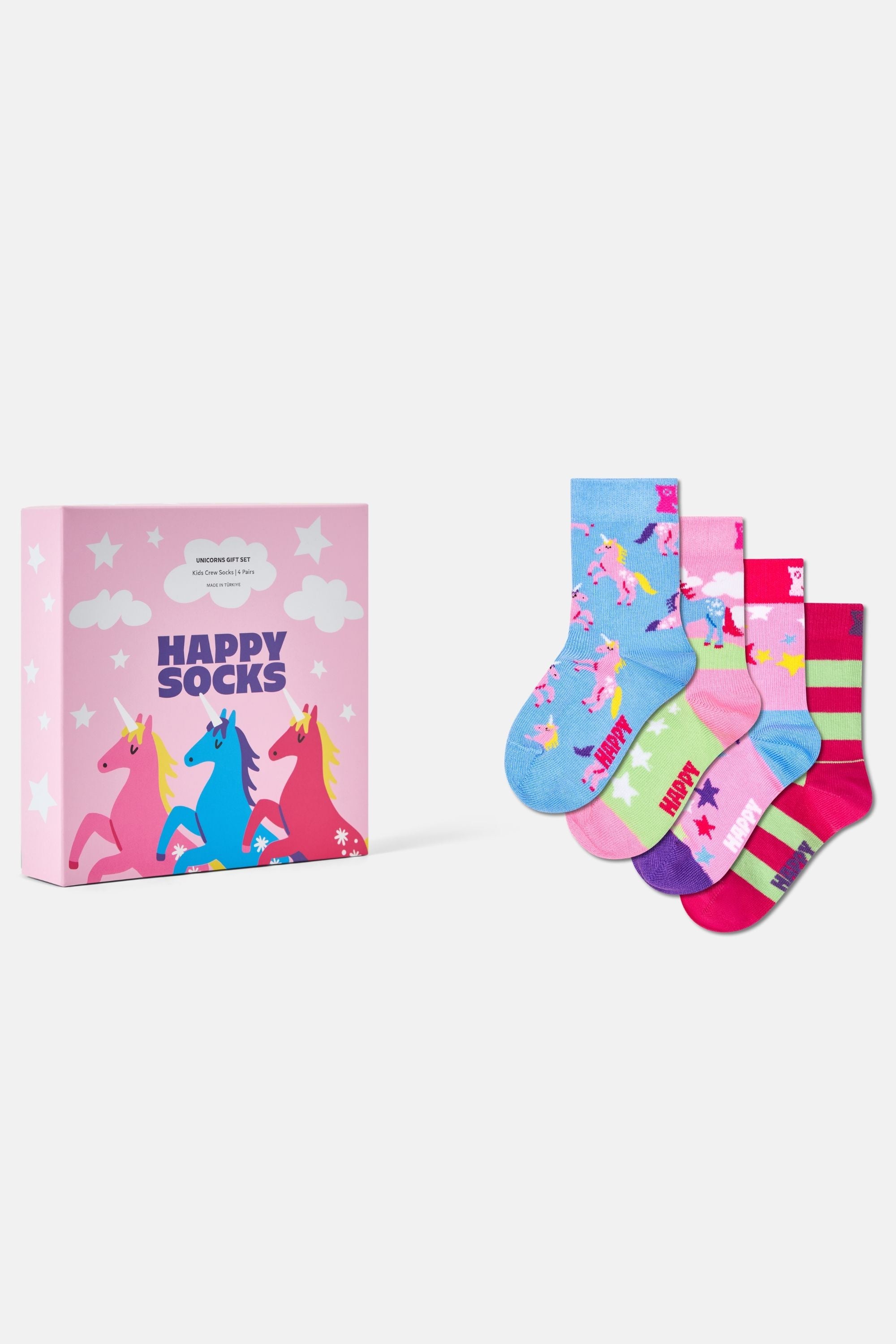 Happy Socks - Çok Renkli 4Lü Unicorn Desenli Çocuk Pamuklu Çorap Seti