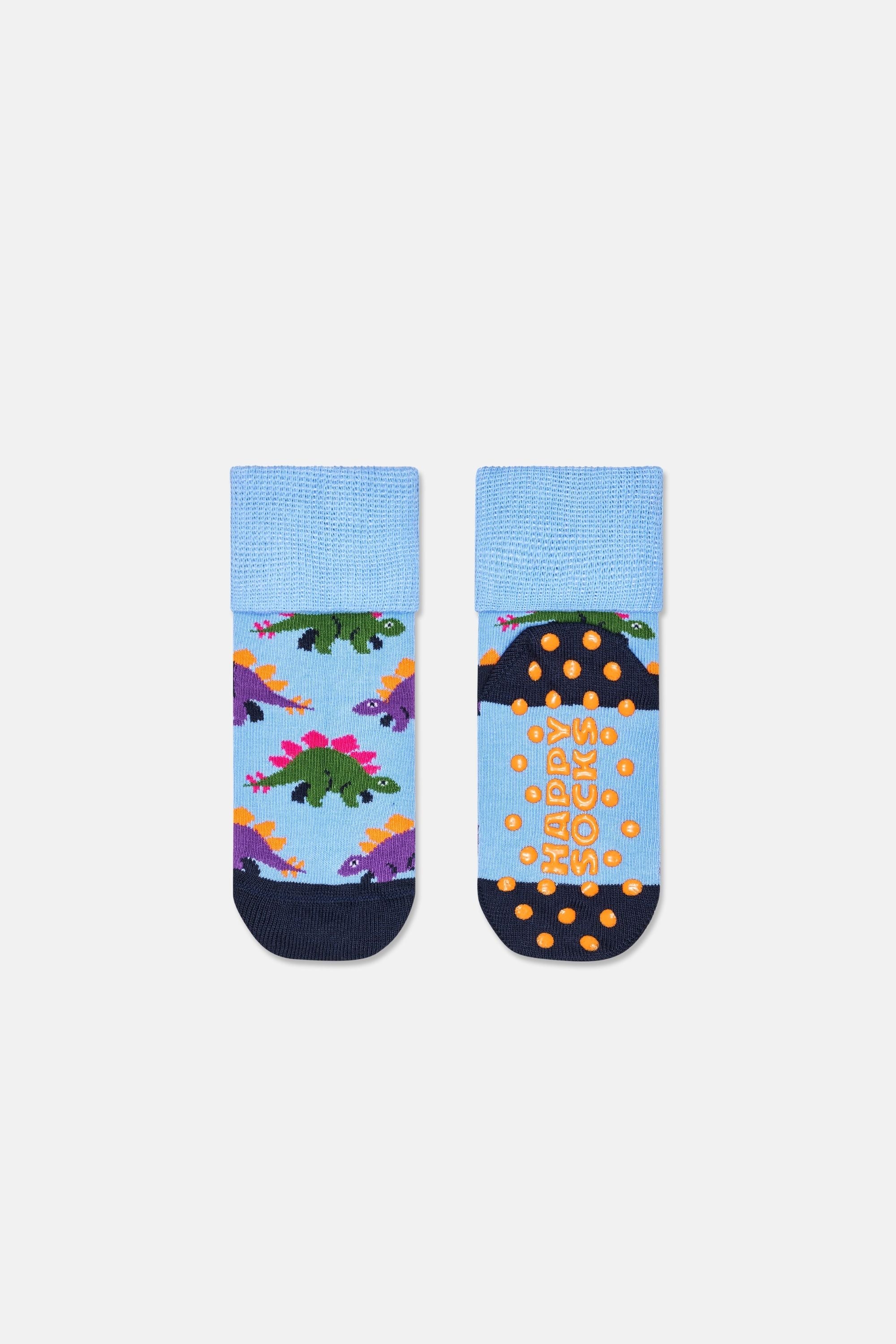 Happy Socks - Çok Renkli 4Lü Dinozor Ve Traktör Desenli Kaydırmaz Çocuk Pamuklu Çorap Seti