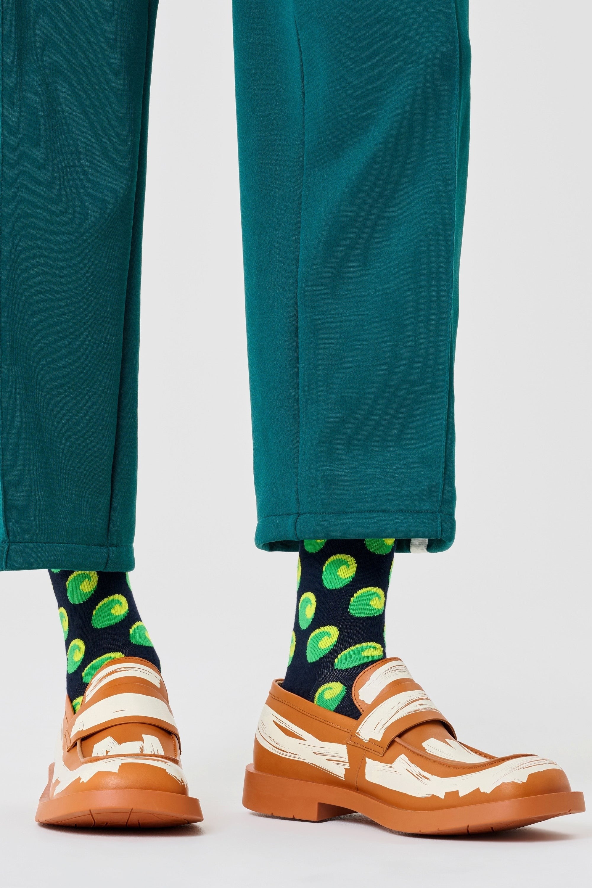 Happy Socks - Yeşil Dalga Desenli Pamuklu Çorap