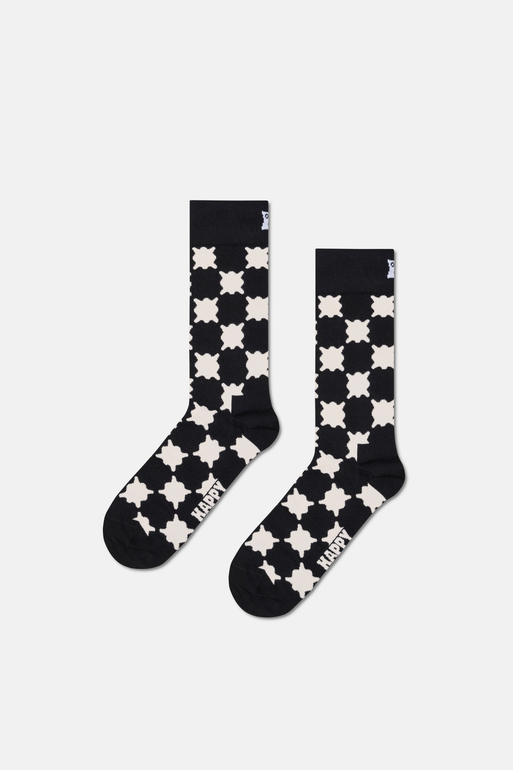 Happy Socks - Siyah Beyaz Desenli 3Lü Pamuklu Çorap Seti