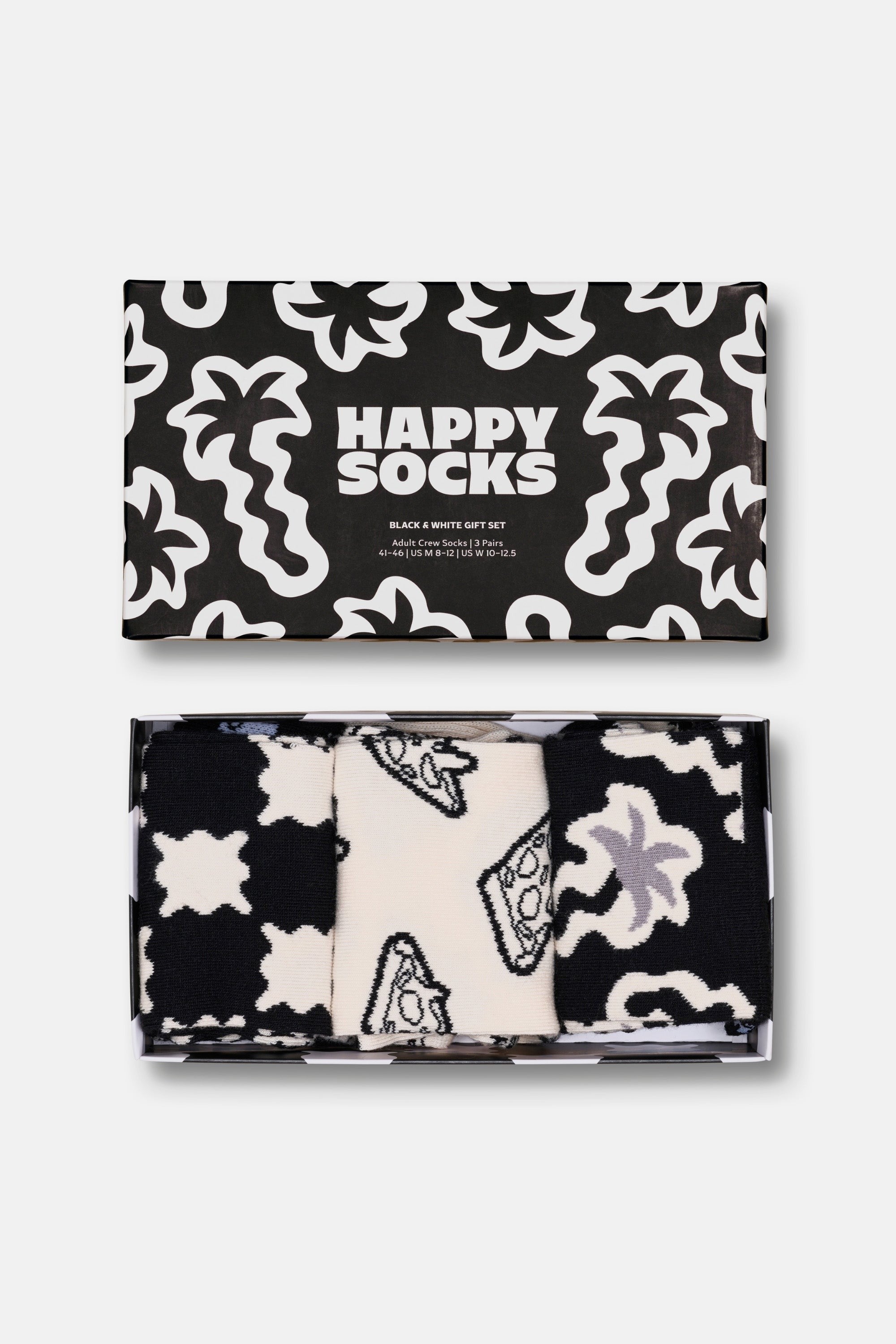 Happy Socks - Siyah Beyaz Desenli 3Lü Pamuklu Çorap Seti
