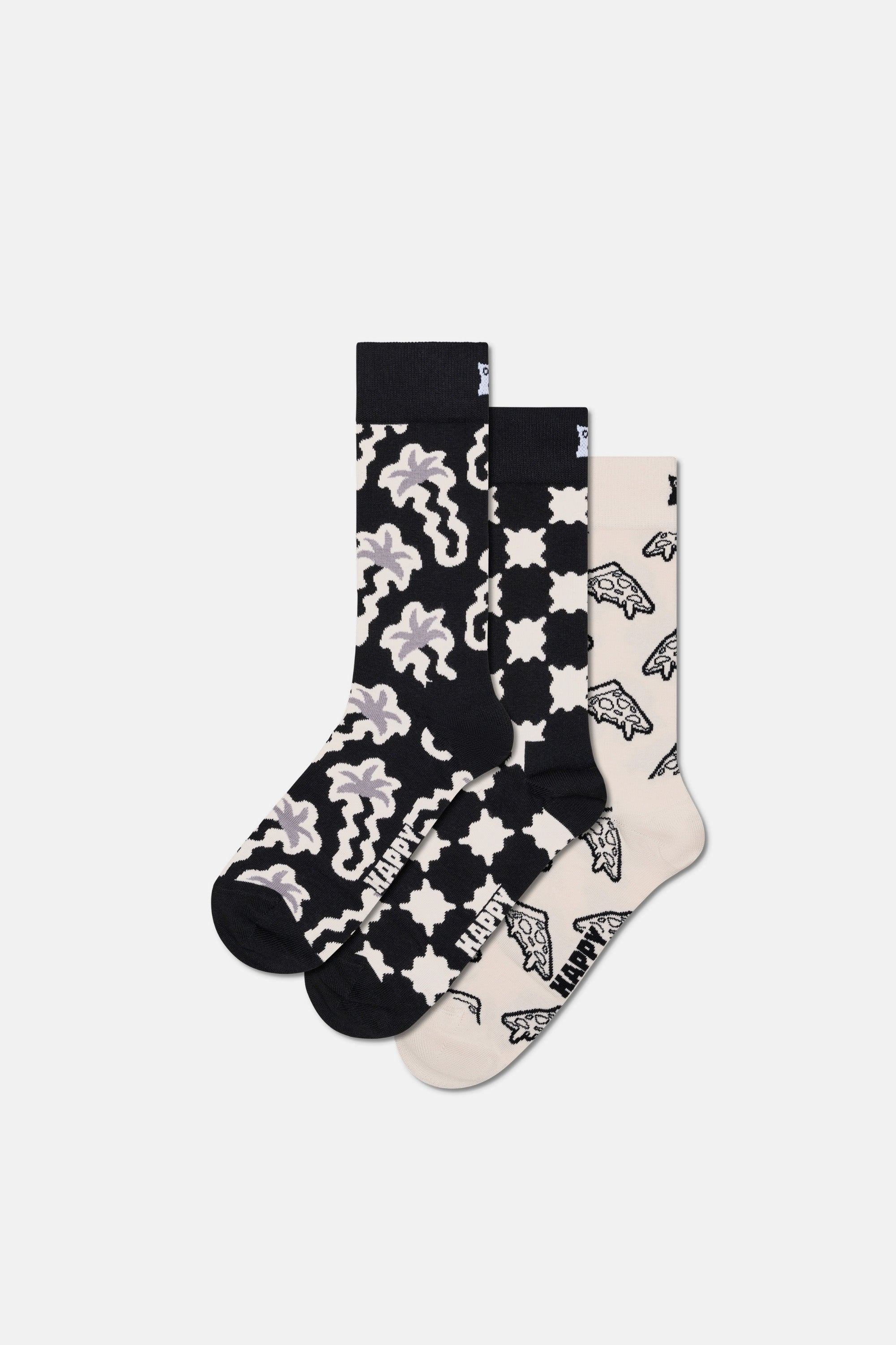 Happy Socks - Siyah Beyaz Desenli 3Lü Pamuklu Çorap Seti