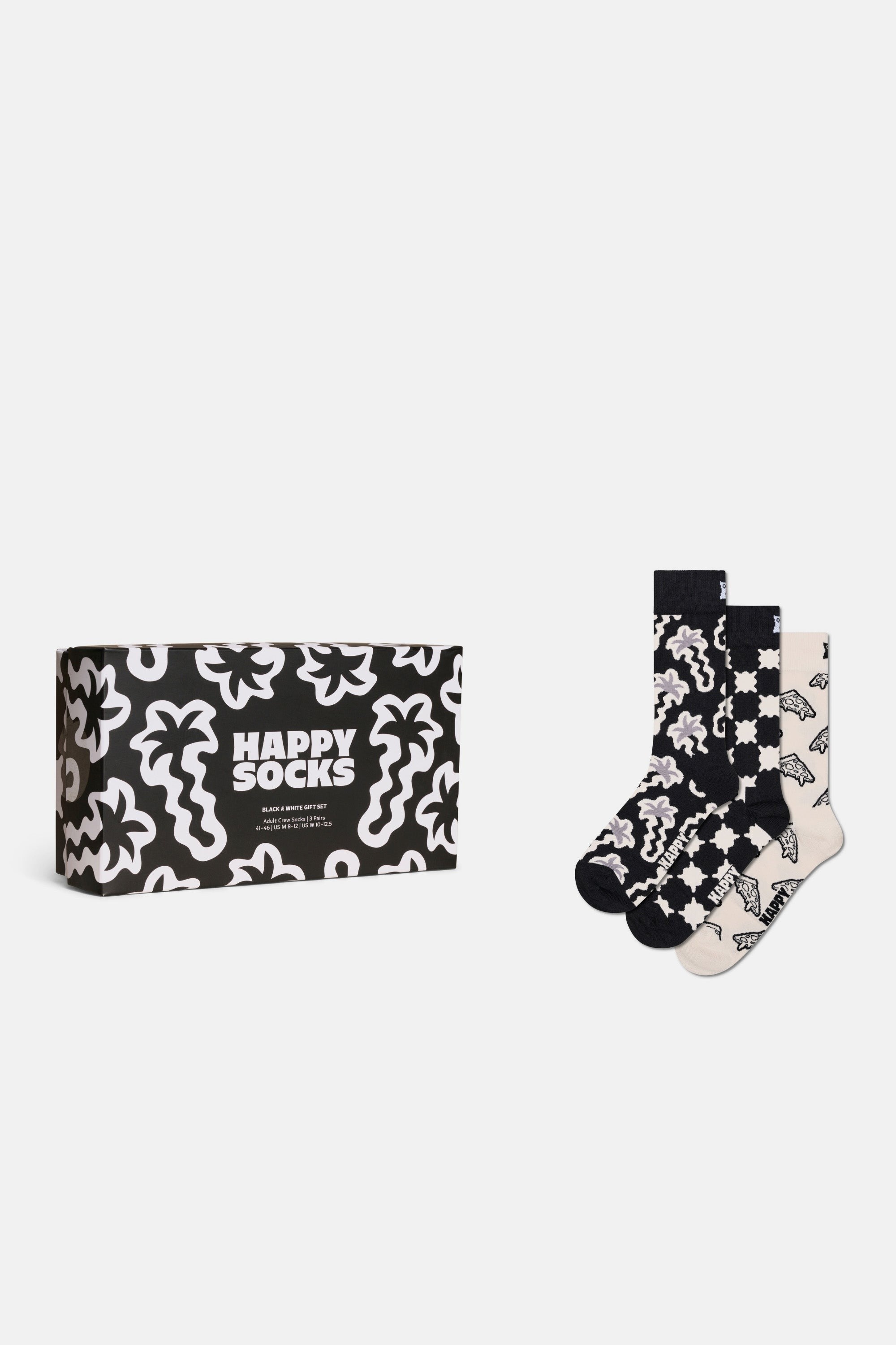 Happy Socks - Siyah Beyaz Desenli 3Lü Pamuklu Çorap Seti