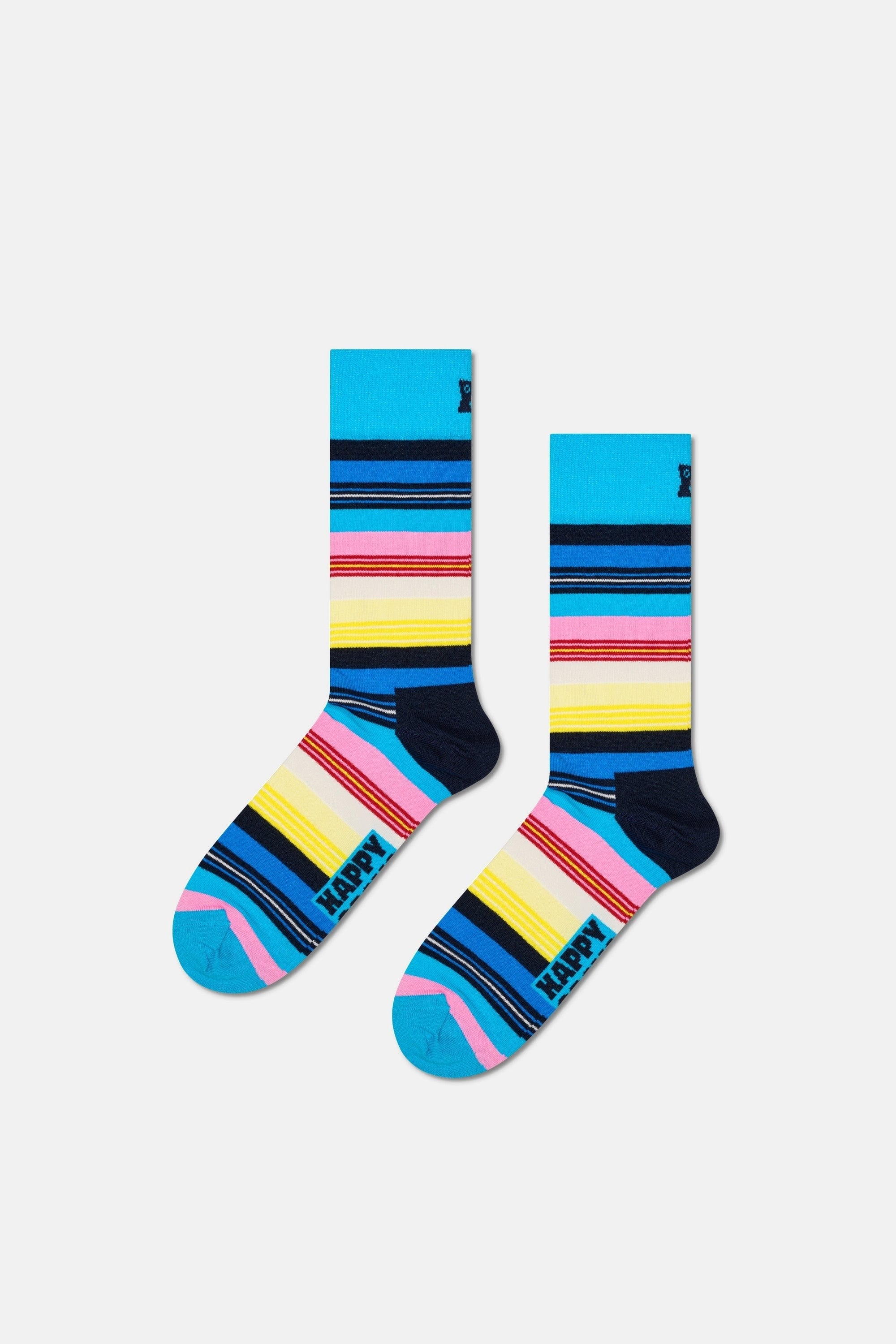 Happy Socks - Çok Renkli Kare Ve Çizgi Desenli Pamuklu 3Lü Çorap Seti