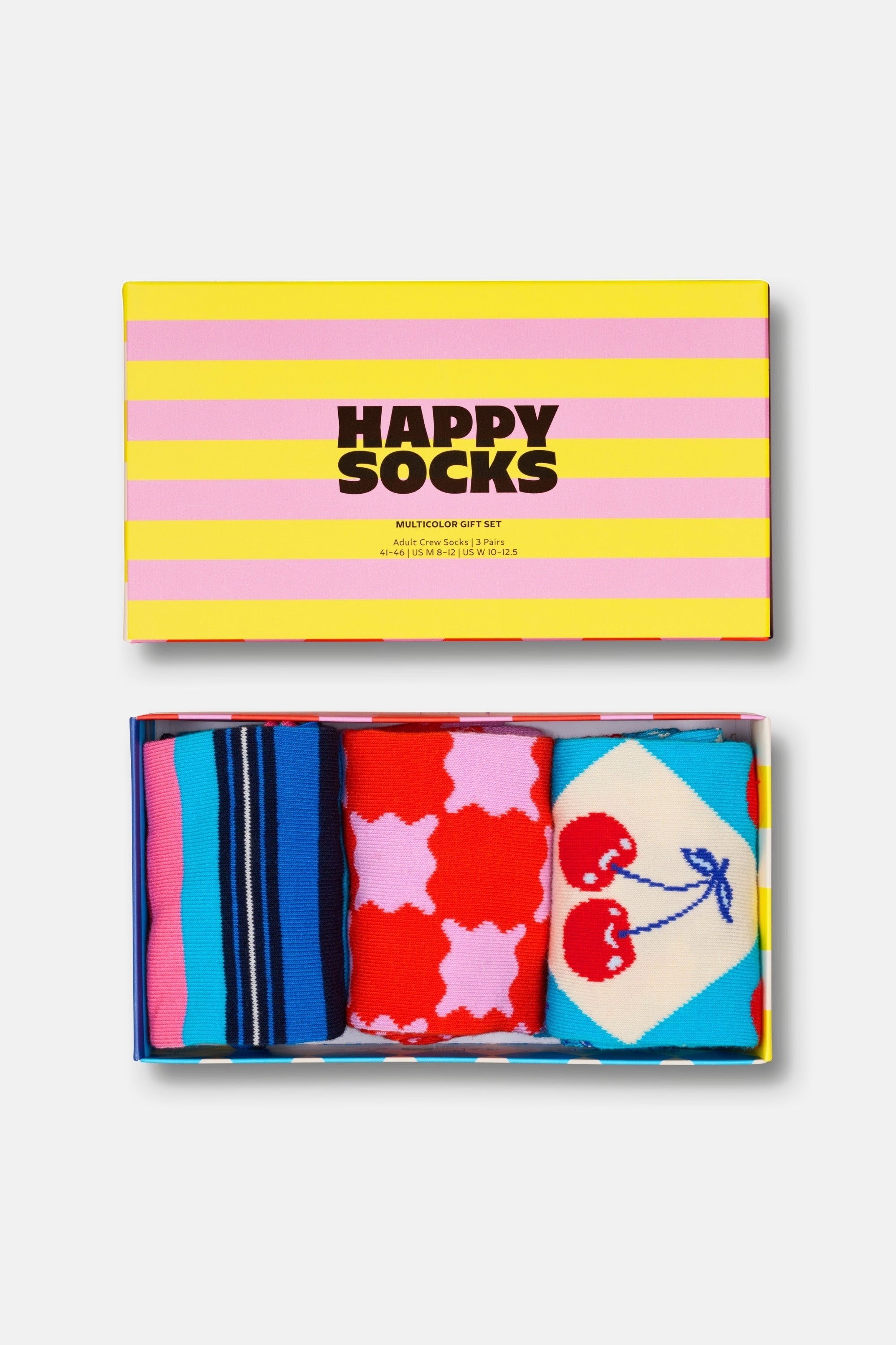Happy Socks - Çok Renkli Kare Ve Çizgi Desenli Pamuklu 3Lü Çorap Seti