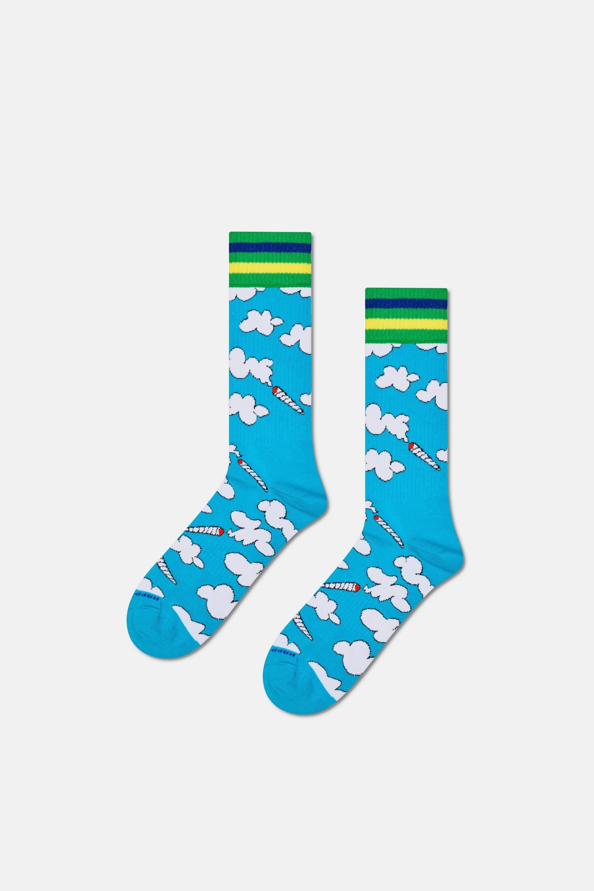 Happy Socks - Mavi Bulut Desenli Pamuklu Çorap