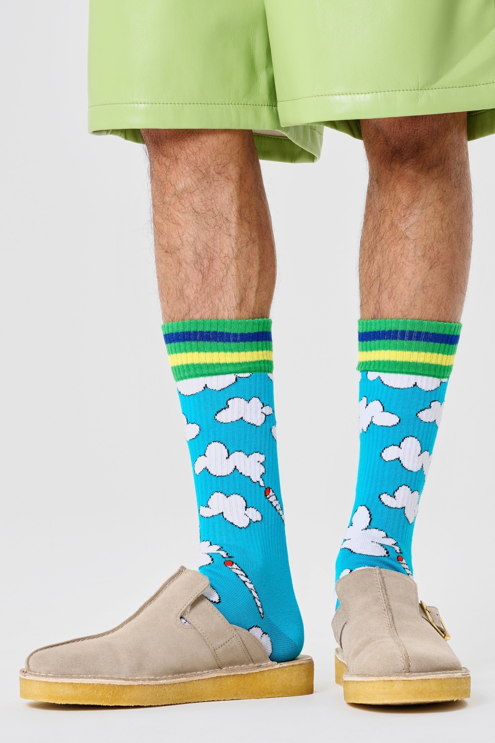 Happy Socks - Mavi Bulut Desenli Pamuklu Çorap