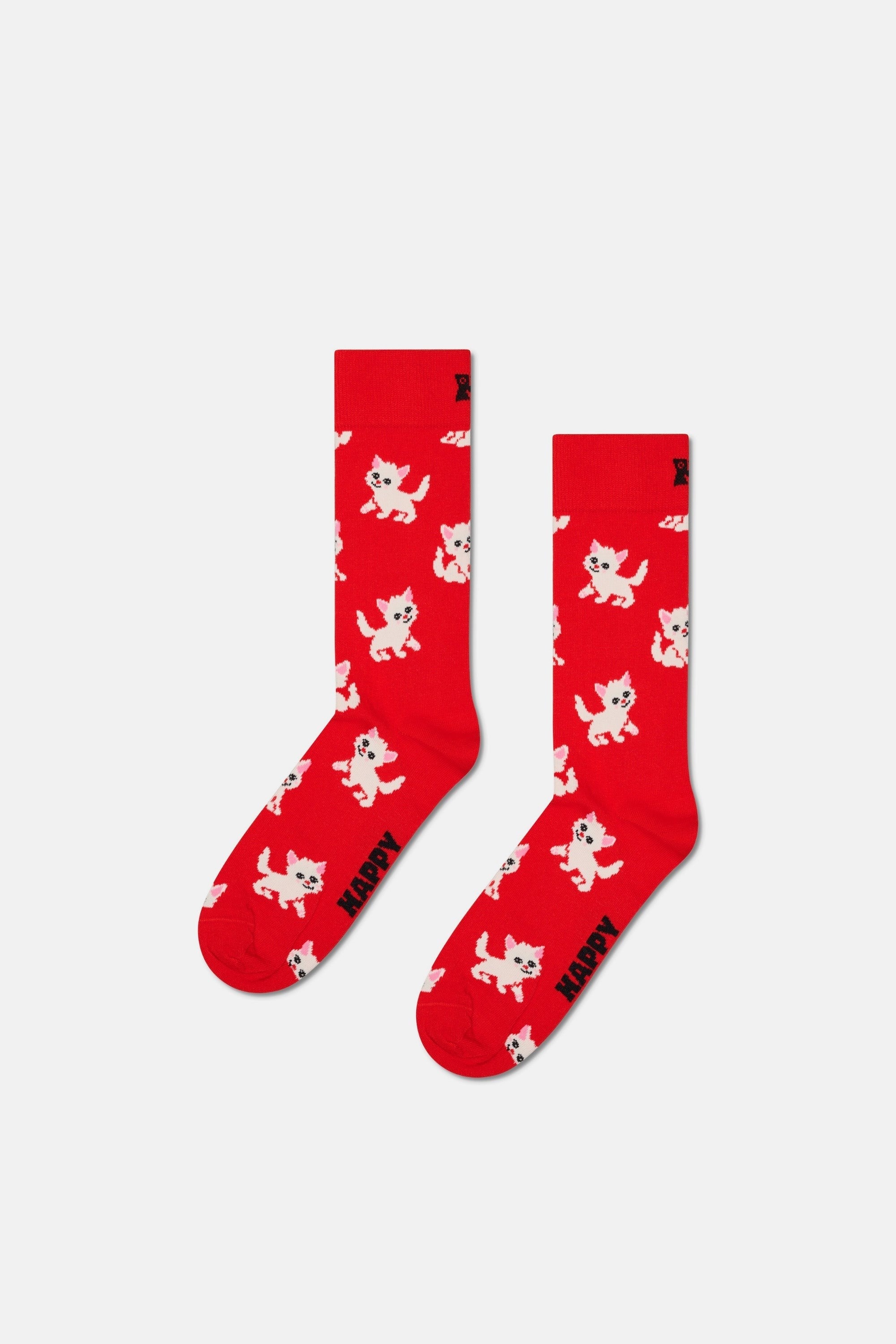 Happy Socks - Kırmızı Yavru Kedi Desenli Pamuklu Çorap