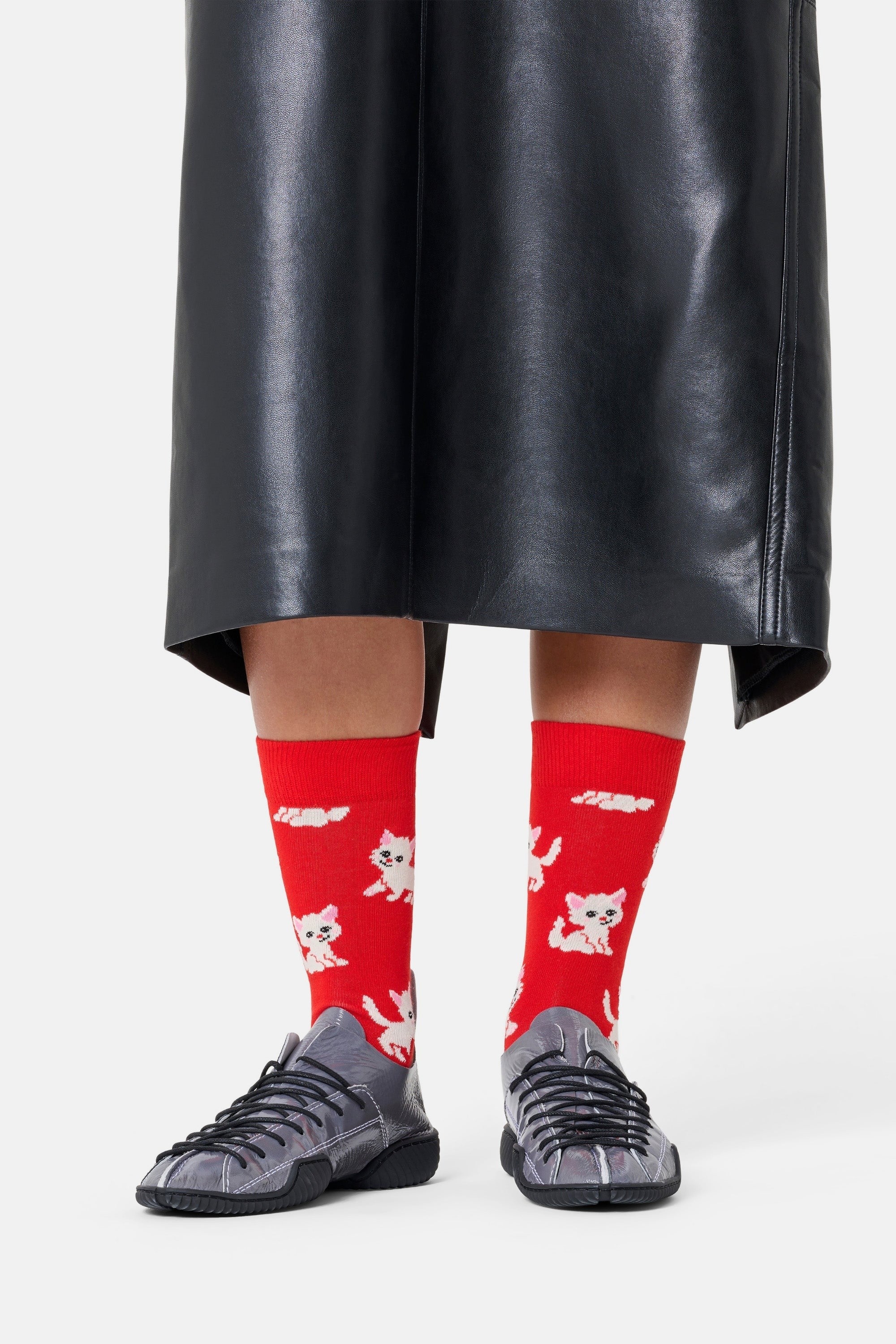 Happy Socks - Kırmızı Yavru Kedi Desenli Pamuklu Çorap