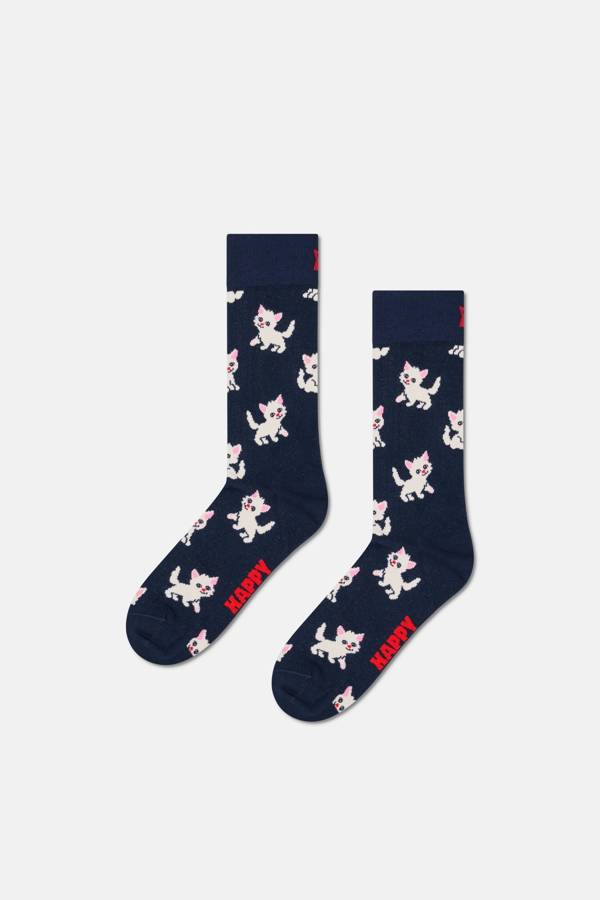 Happy Socks - Lacivert Yavru Kedi Desenli Pamuklu Çorap
