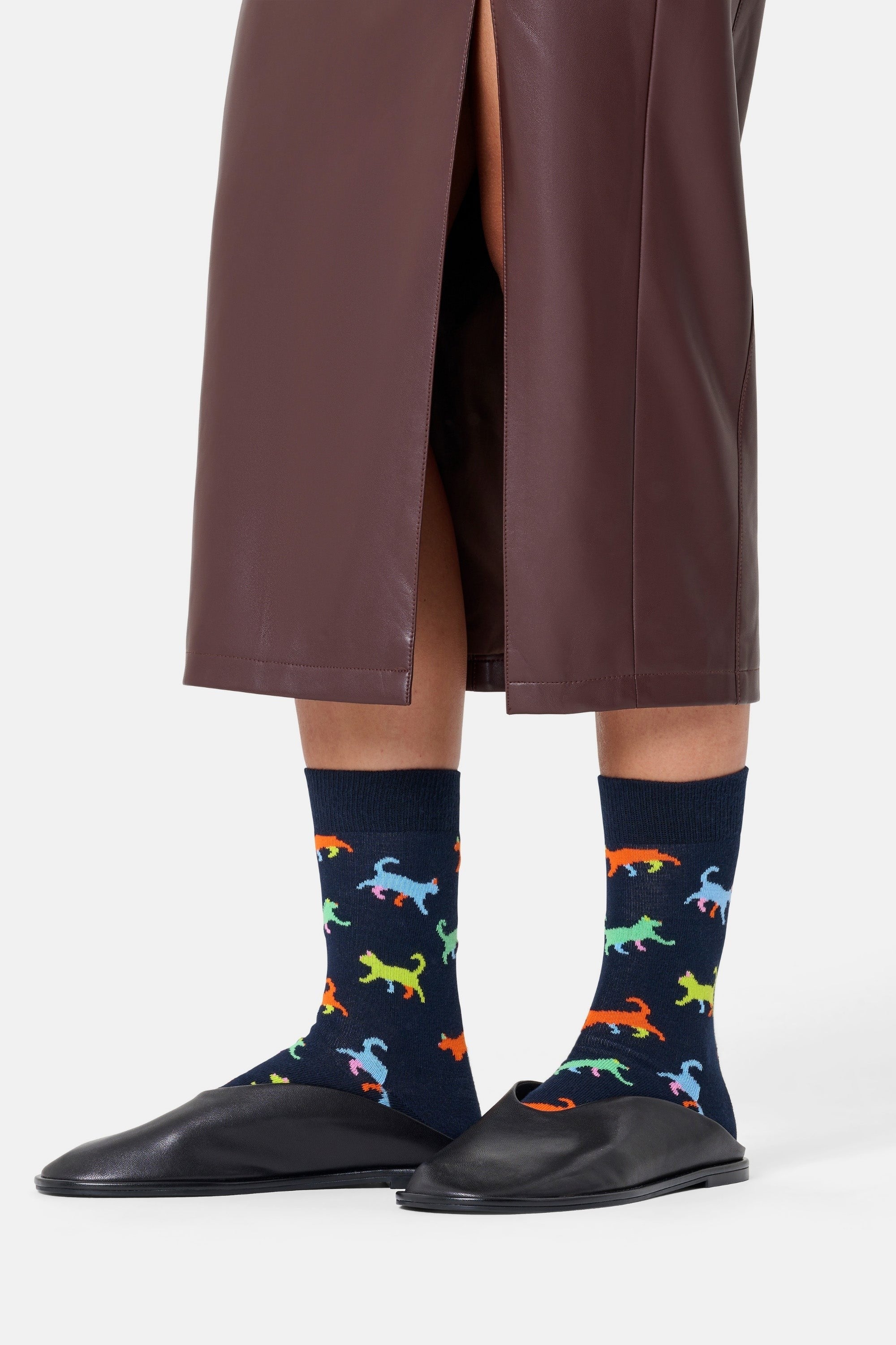 Happy Socks - Lacivert Yavru Kedi Desenli Pamuklu Çorap