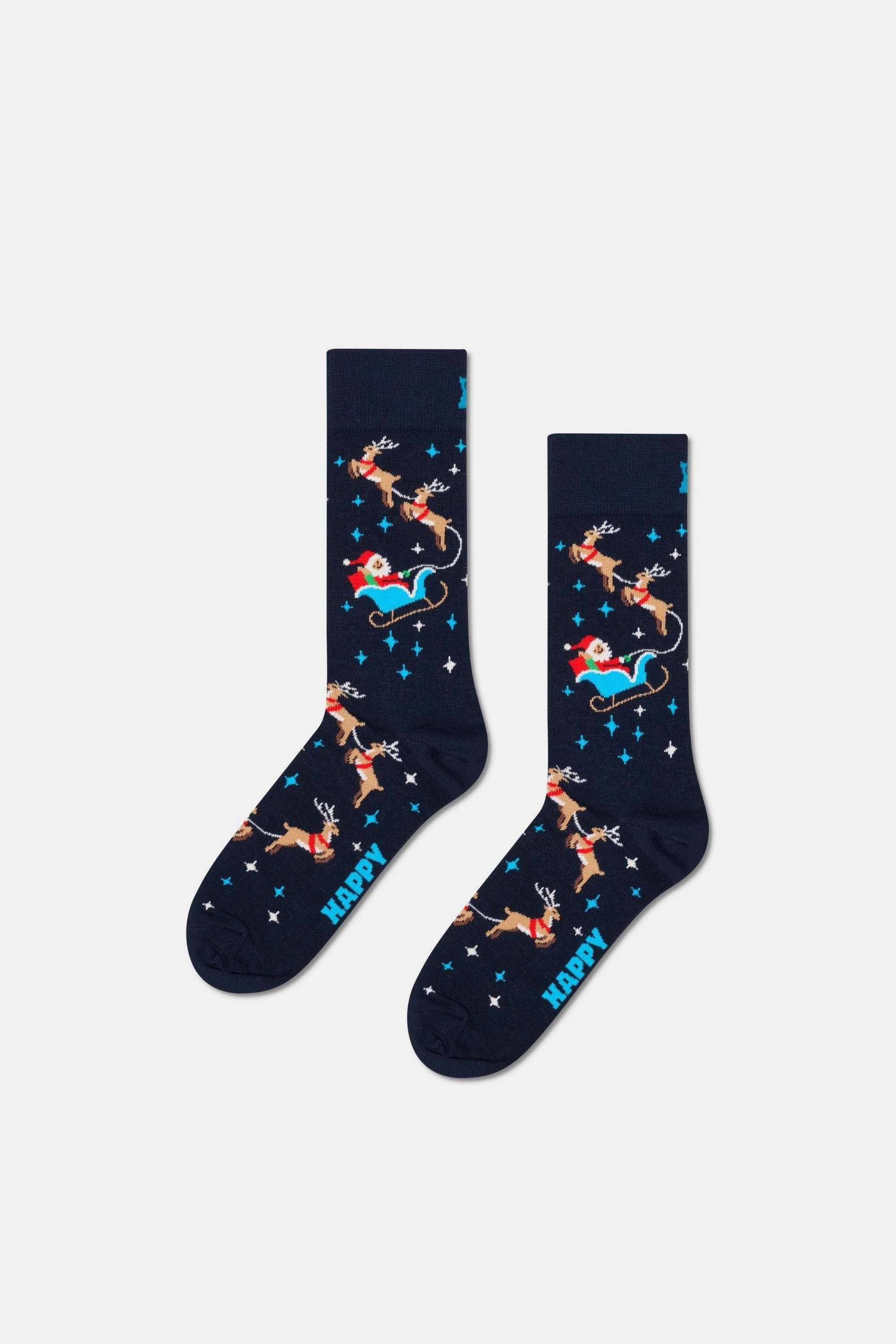 Happy Socks - Lacivert Kızak Desenli Pamuklu Çorap