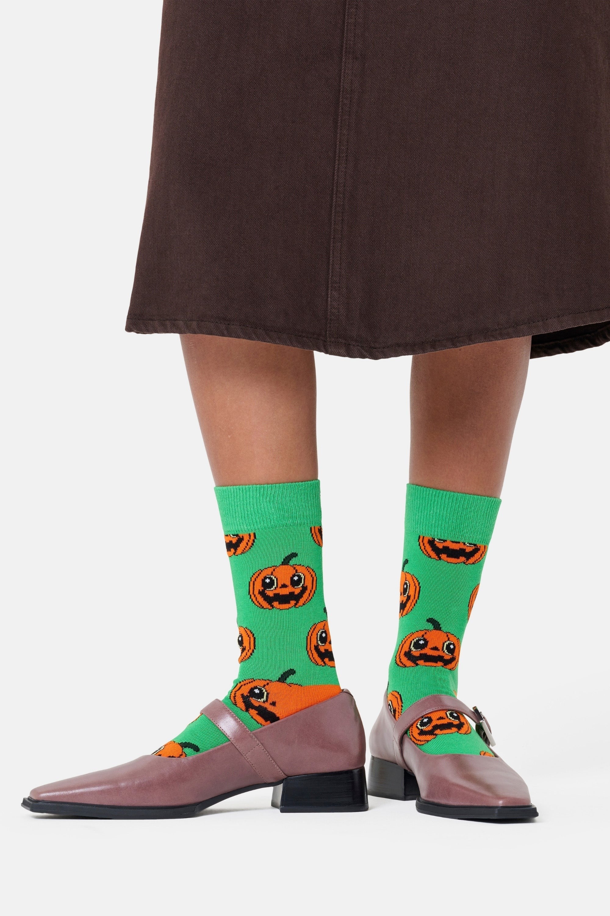 Happy Socks - Yeşil Balkabağı Desenli Pamuklu Çorap