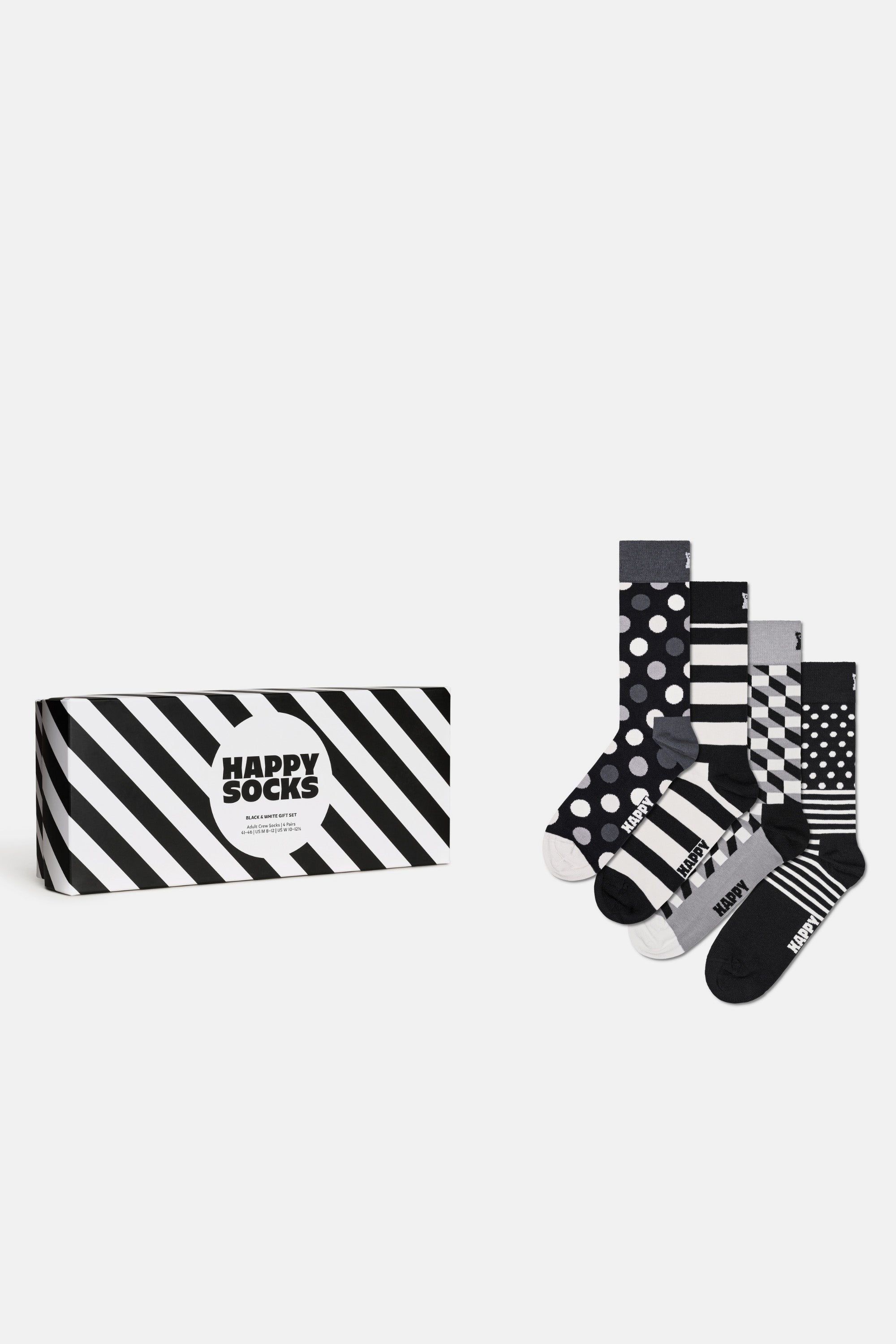 Happy Socks - Siyah Beyaz Klasik 4Lü Pamuklu Çorap Seti