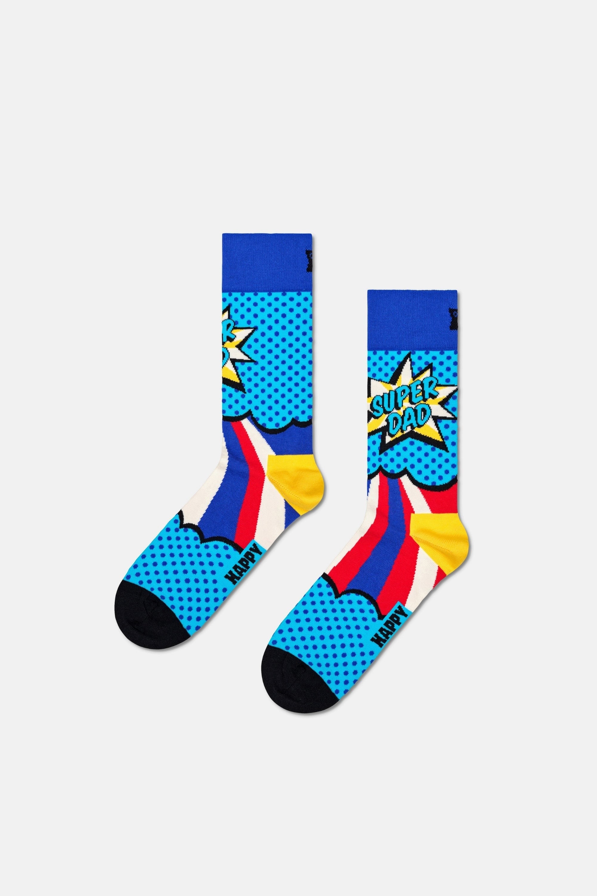 Happy Socks - Çok Renkli Süper Baba Temalı Pamuklu 3Lü Çorap Seti