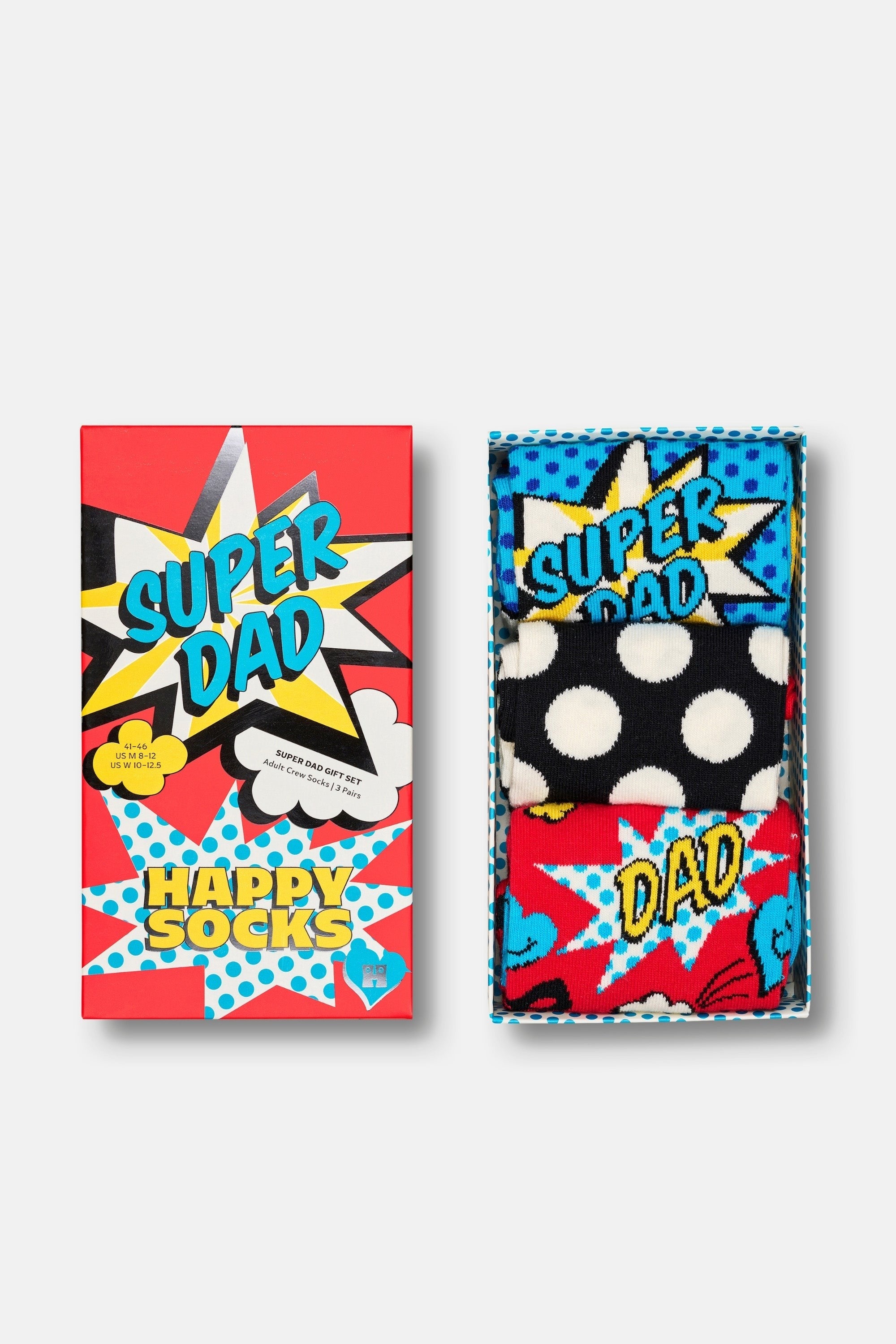 Happy Socks - Çok Renkli Süper Baba Temalı Pamuklu 3Lü Çorap Seti