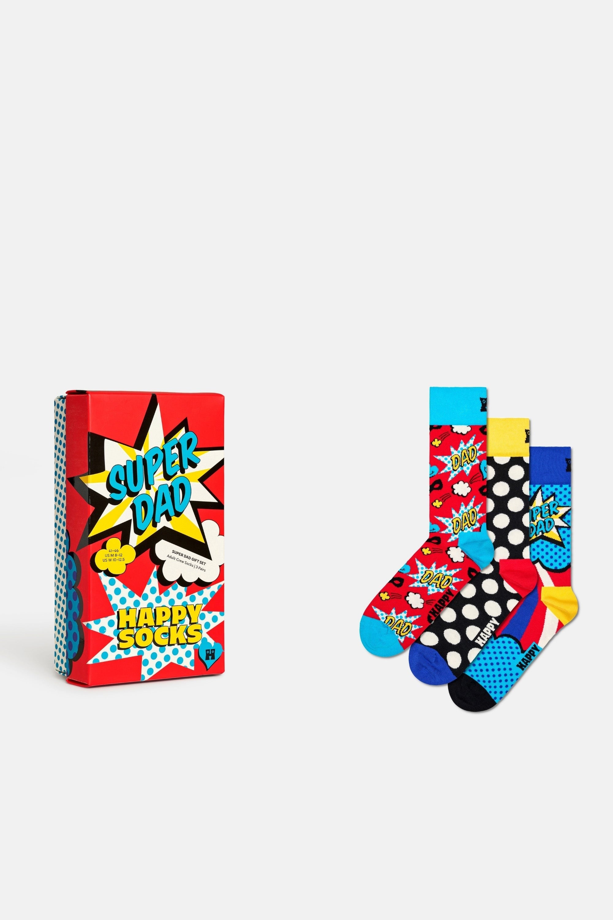 Happy Socks - Çok Renkli Süper Baba Temalı Pamuklu 3Lü Çorap Seti