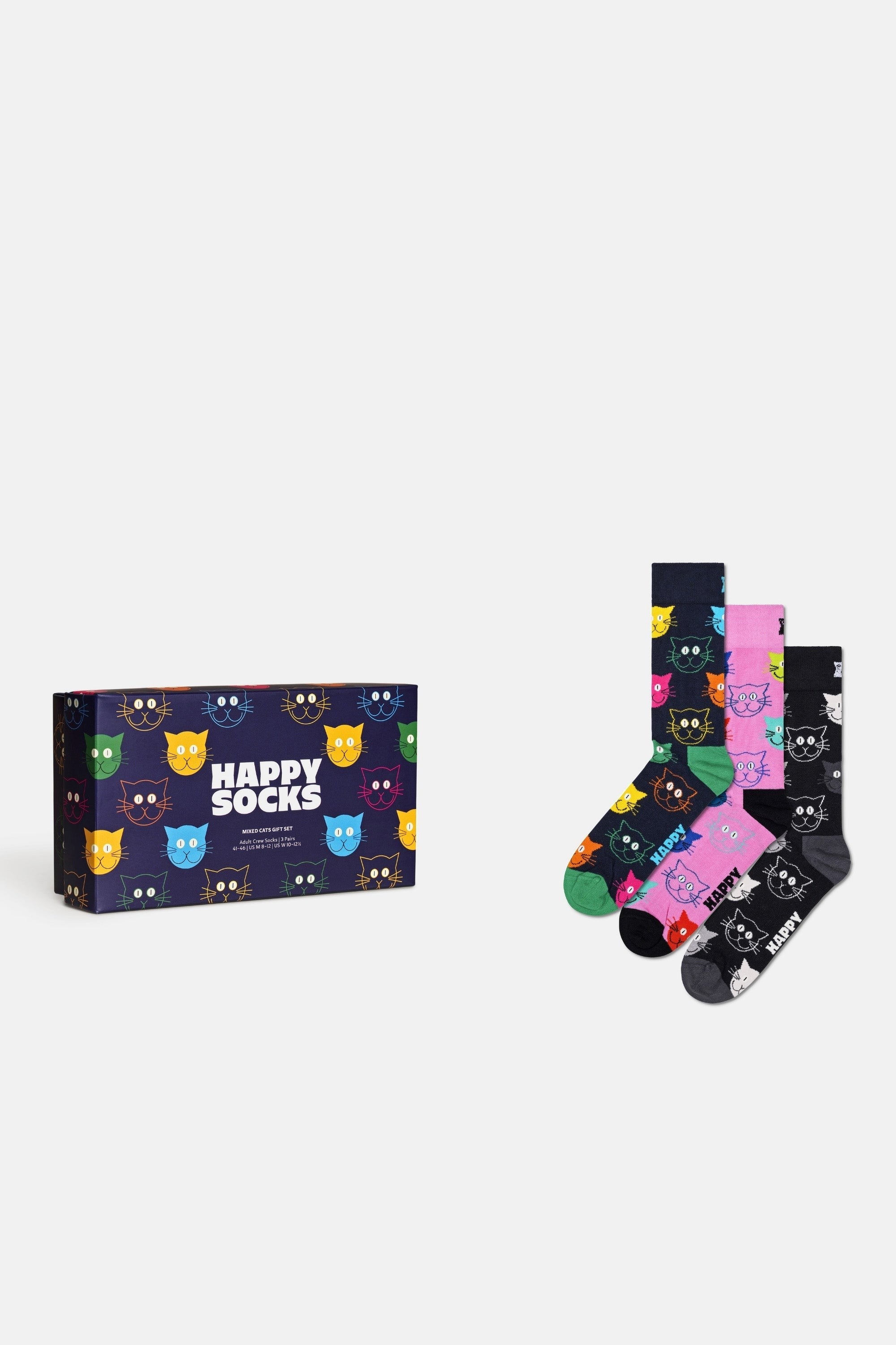 Happy Socks - Çok Renkli Kedi Desenli Pamuklu 3Lü Çorap Seti