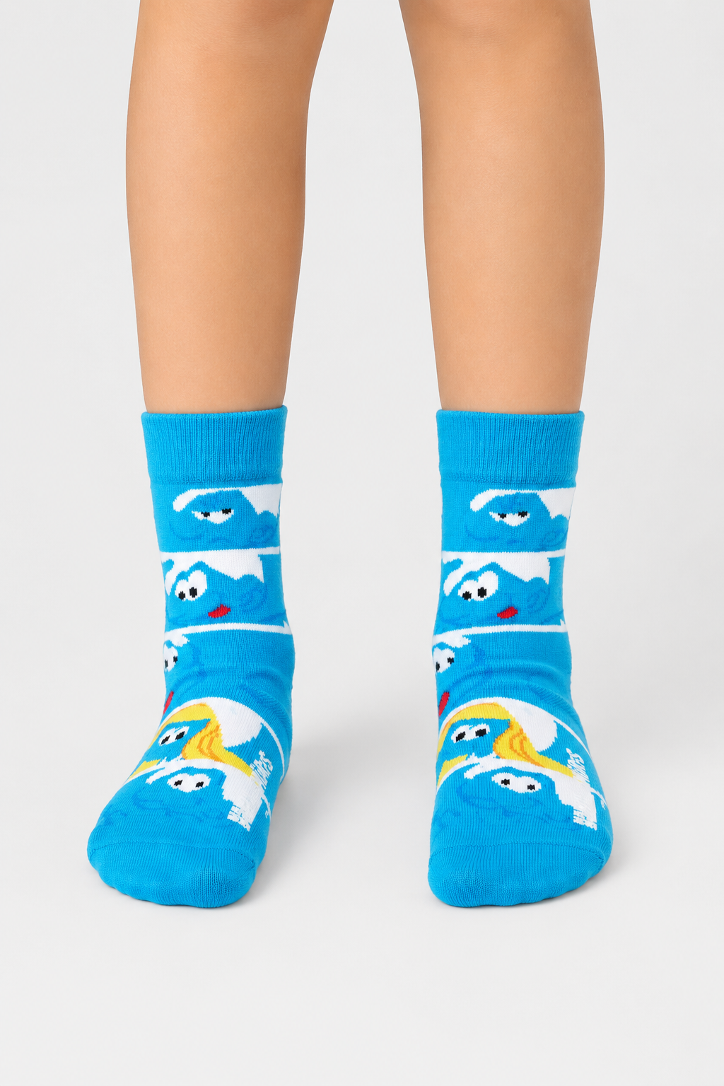 Happy Socks - Mavi Şirinler Desenli Çocuk Pamuklu Çorap