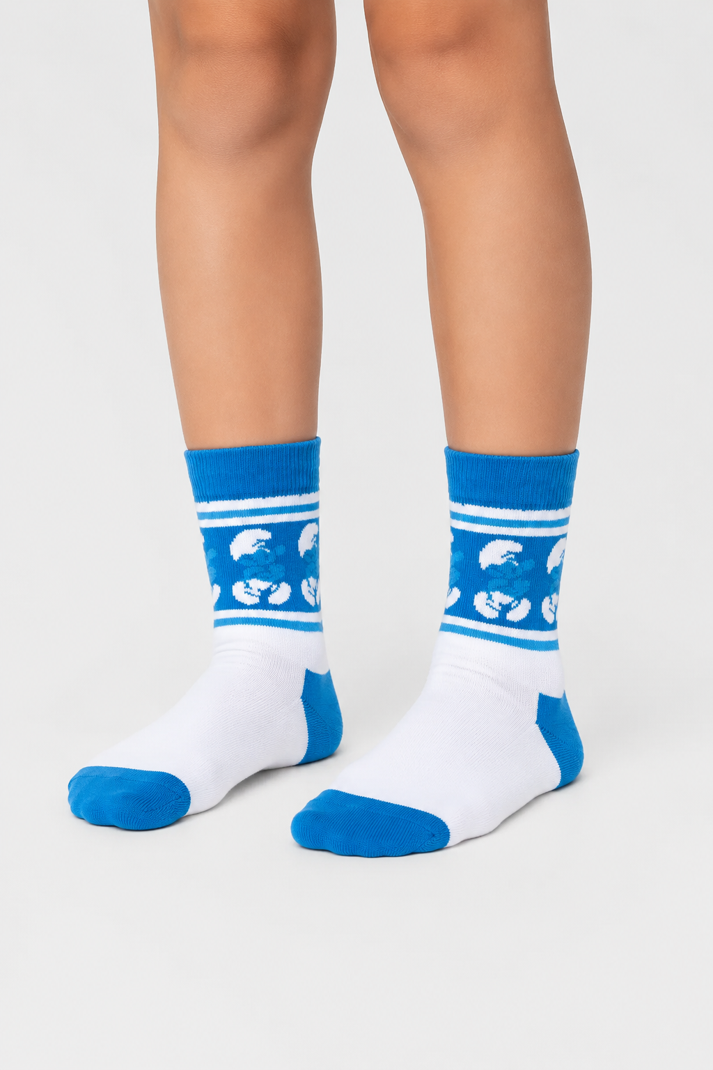 Happy Socks - 7-9 Yaş Şirinler Desenli Beyaz Çocuk Pamuklu Çorap