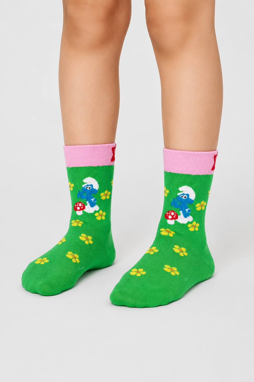 Happy Socks - Yeşil Şirinler Desenli Çocuk Pamuklu Çorap