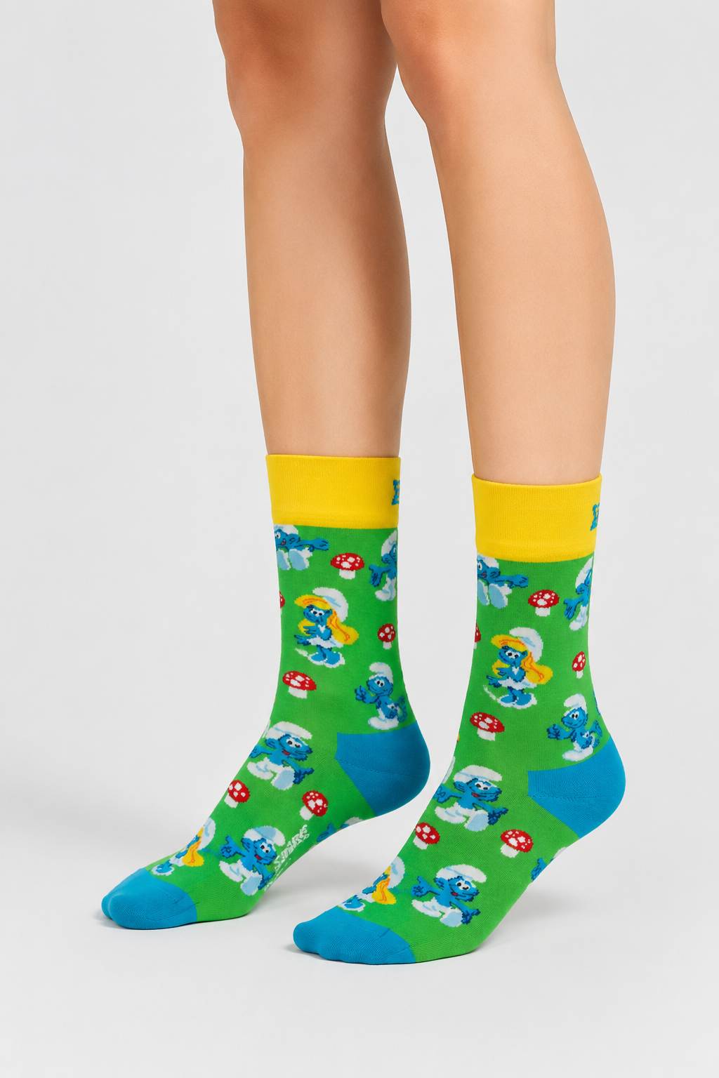 Happy Socks - Yeşil Şirinler Mantar Desenli Pamuklu Çorap