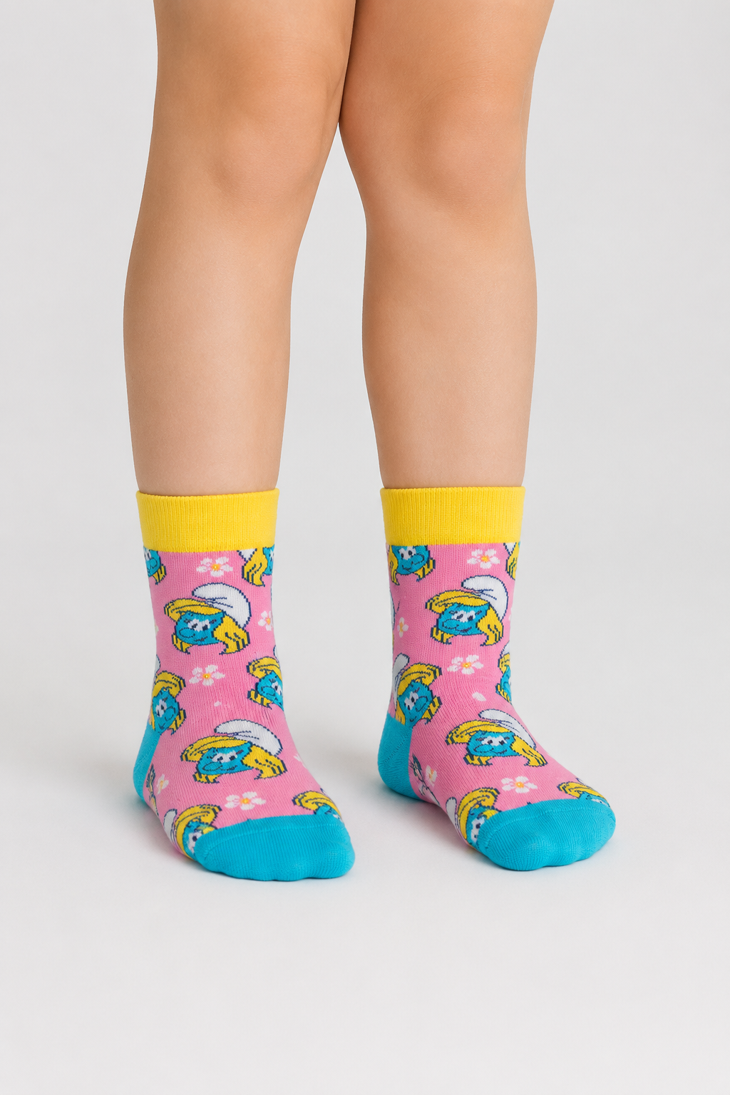 Happy Socks - Açık Pembe Şirine Ve Çiçek Desenli Çocuk Pamuklu Çorap