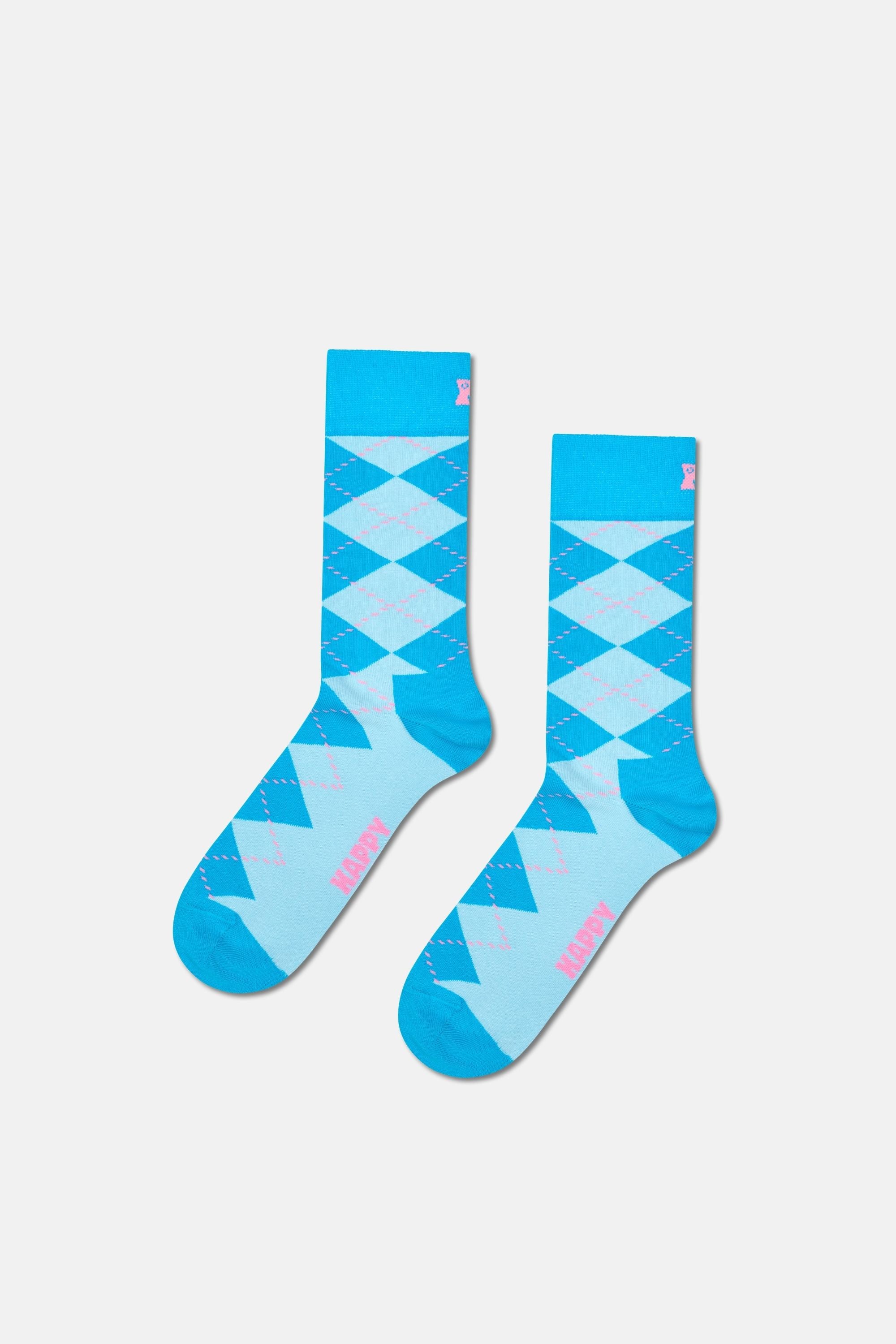 Happy Socks - Çok Renkli Karışık Geometrik Desenli 3'lü Pamuklu Çorap Seti