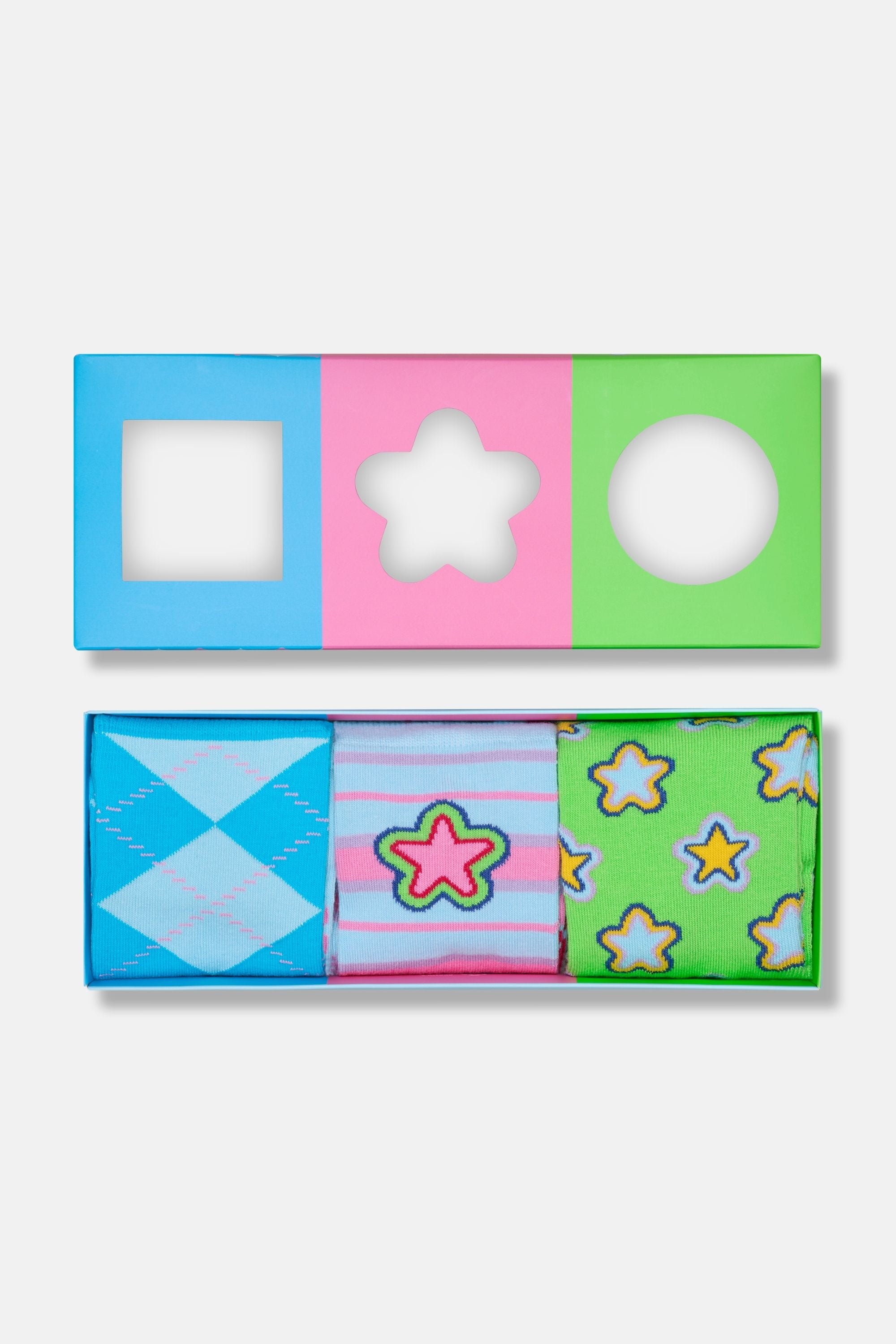 Happy Socks - Çok Renkli Karışık Geometrik Desenli 3'lü Pamuklu Çorap Seti