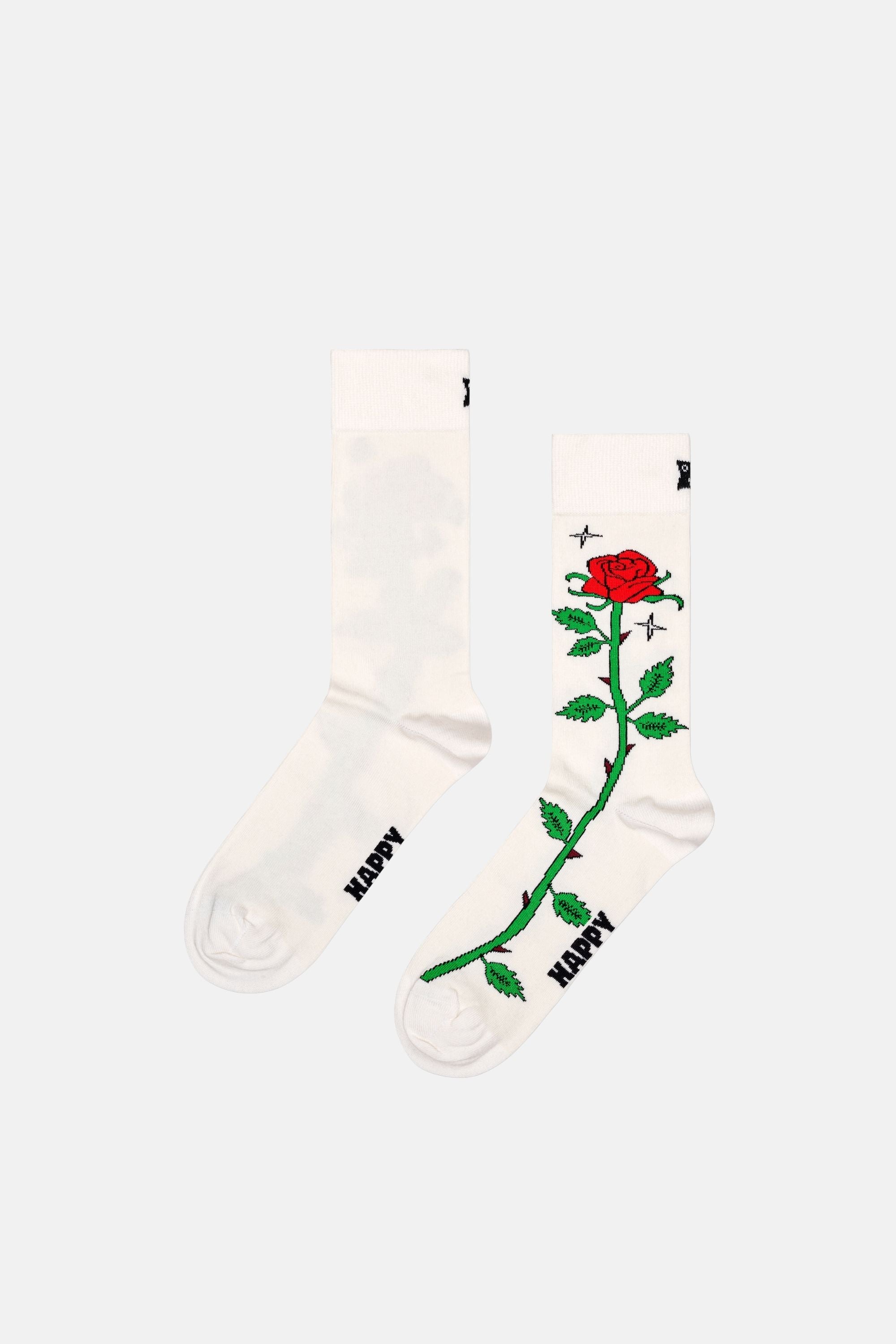 Happy Socks - Erkek Beyaz Gül Desenli Pamuklu Çorap