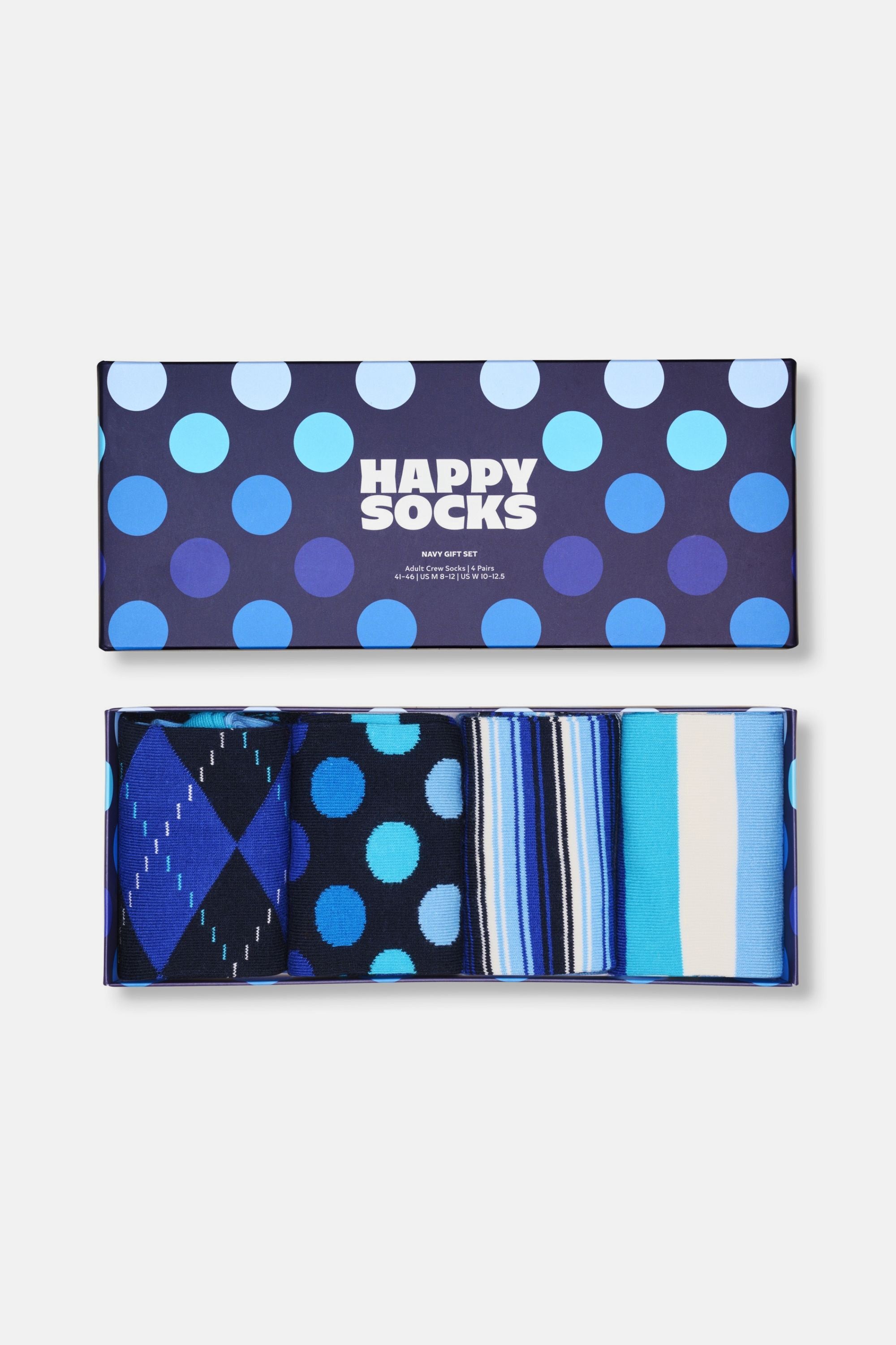 Happy Socks - Erkek Mavi Karışık Desenli Pamuklu 4’lü Çorap Seti