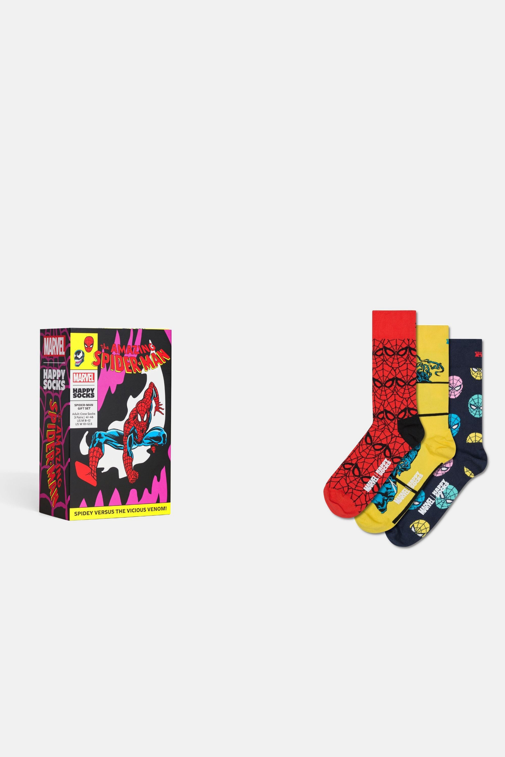 Happy Socks - Erkek Çok Renkli Spıder-Man Desenli 3’lü Çorap Seti