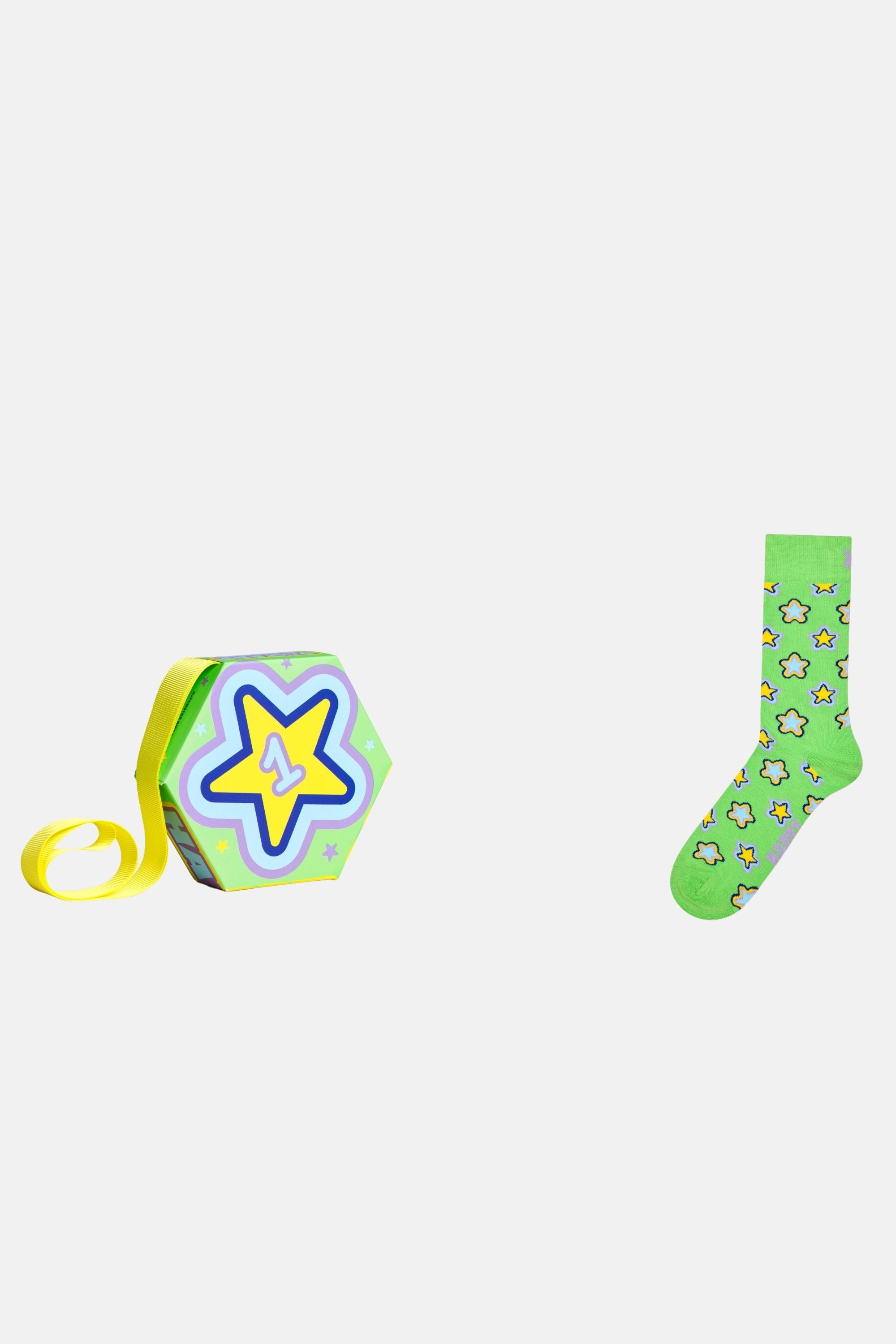 Happy Socks - Yeşil Yıldız Desenli 1'li Pamuklu Çorap Seti