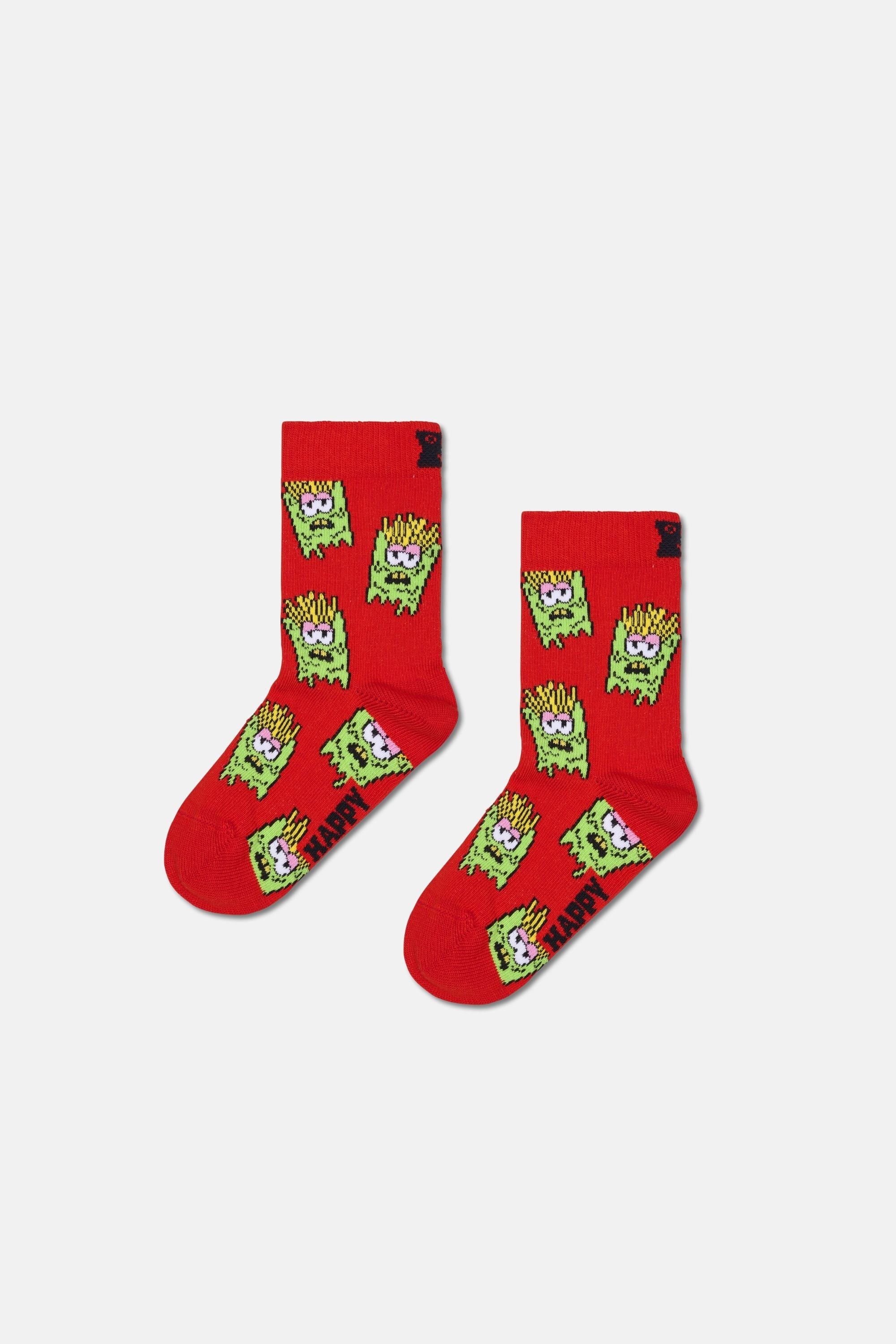 Happy Socks - Çocuk Çok Renkli Hamburger ve Patates Desenli 4'lü Pamuklu Çorap Seti