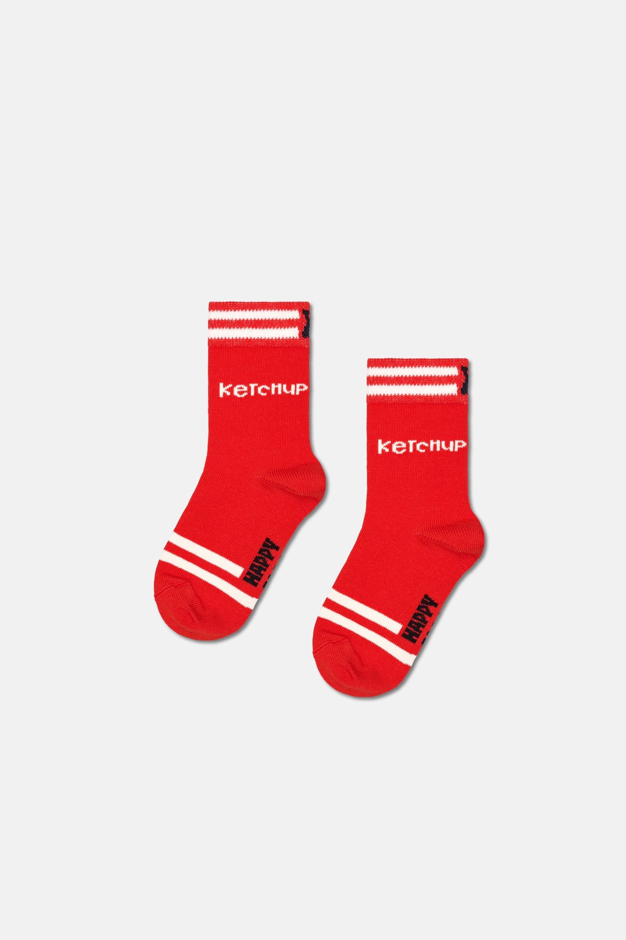 Happy Socks - Çocuk Çok Renkli Hamburger ve Patates Desenli 4'lü Pamuklu Çorap Seti