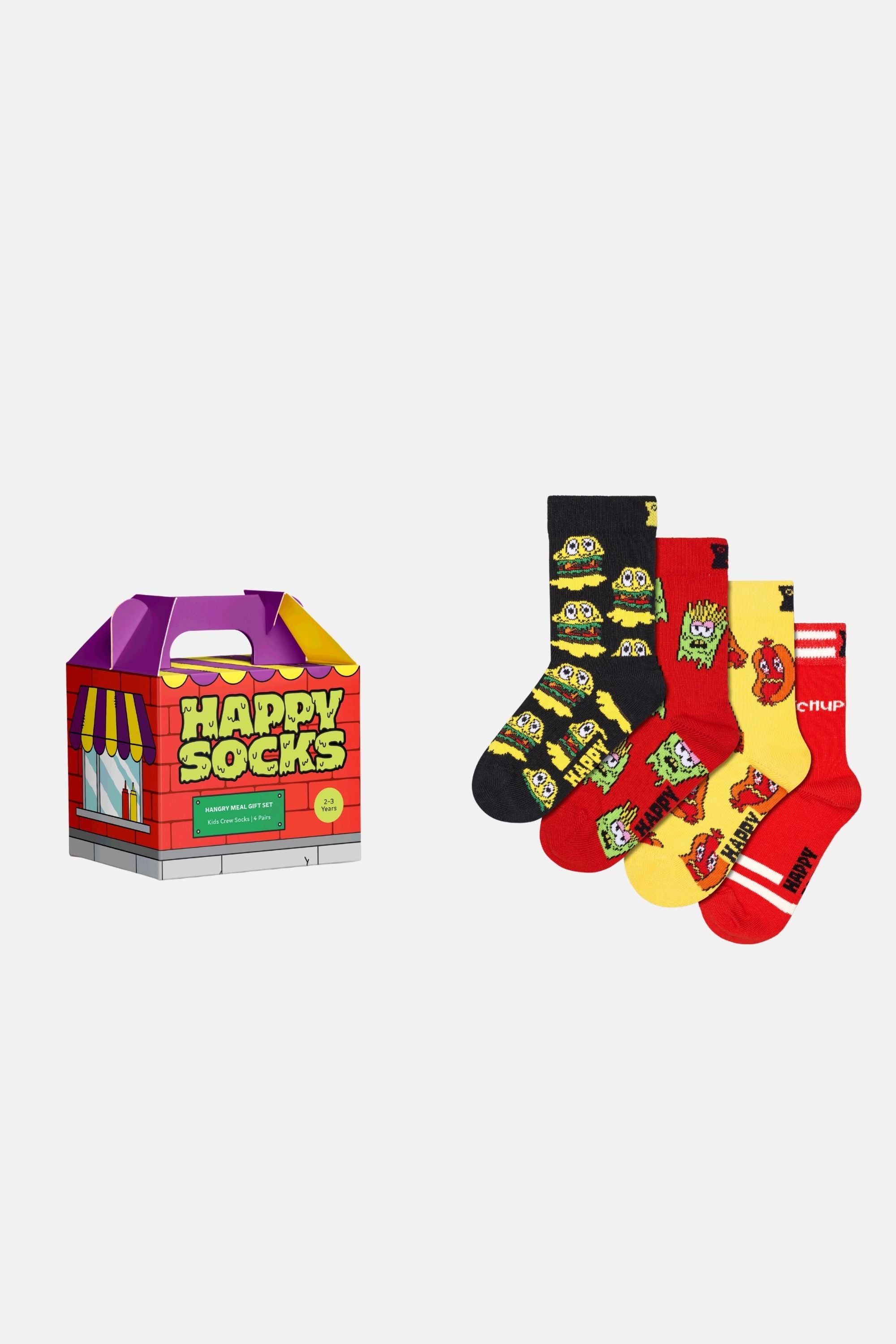 Happy Socks - Çocuk Çok Renkli Hamburger ve Patates Desenli 4'lü Pamuklu Çorap Seti