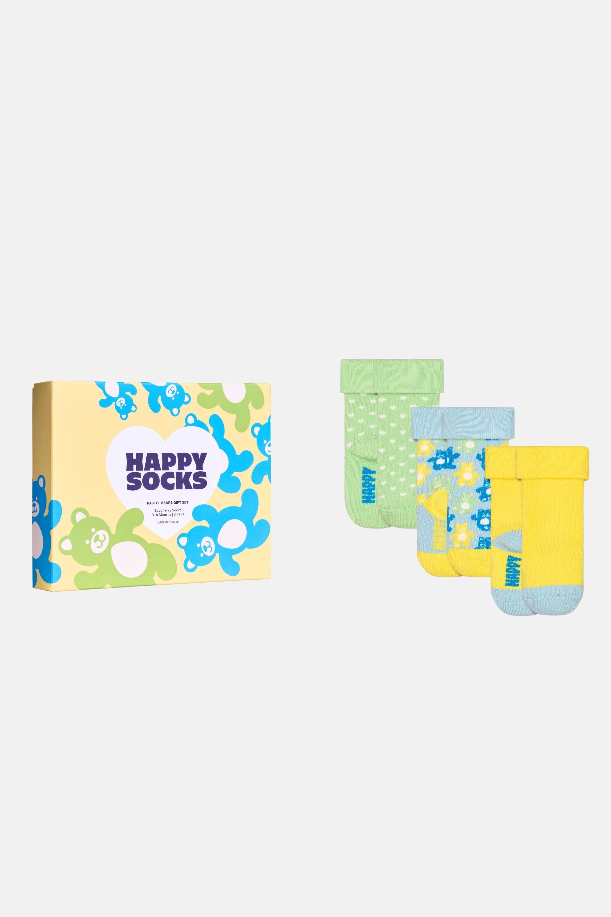 Happy Socks - Çocuk Çok Renkli Küçük Ayı Desenli 3'lü Pamuklu Çorap Seti