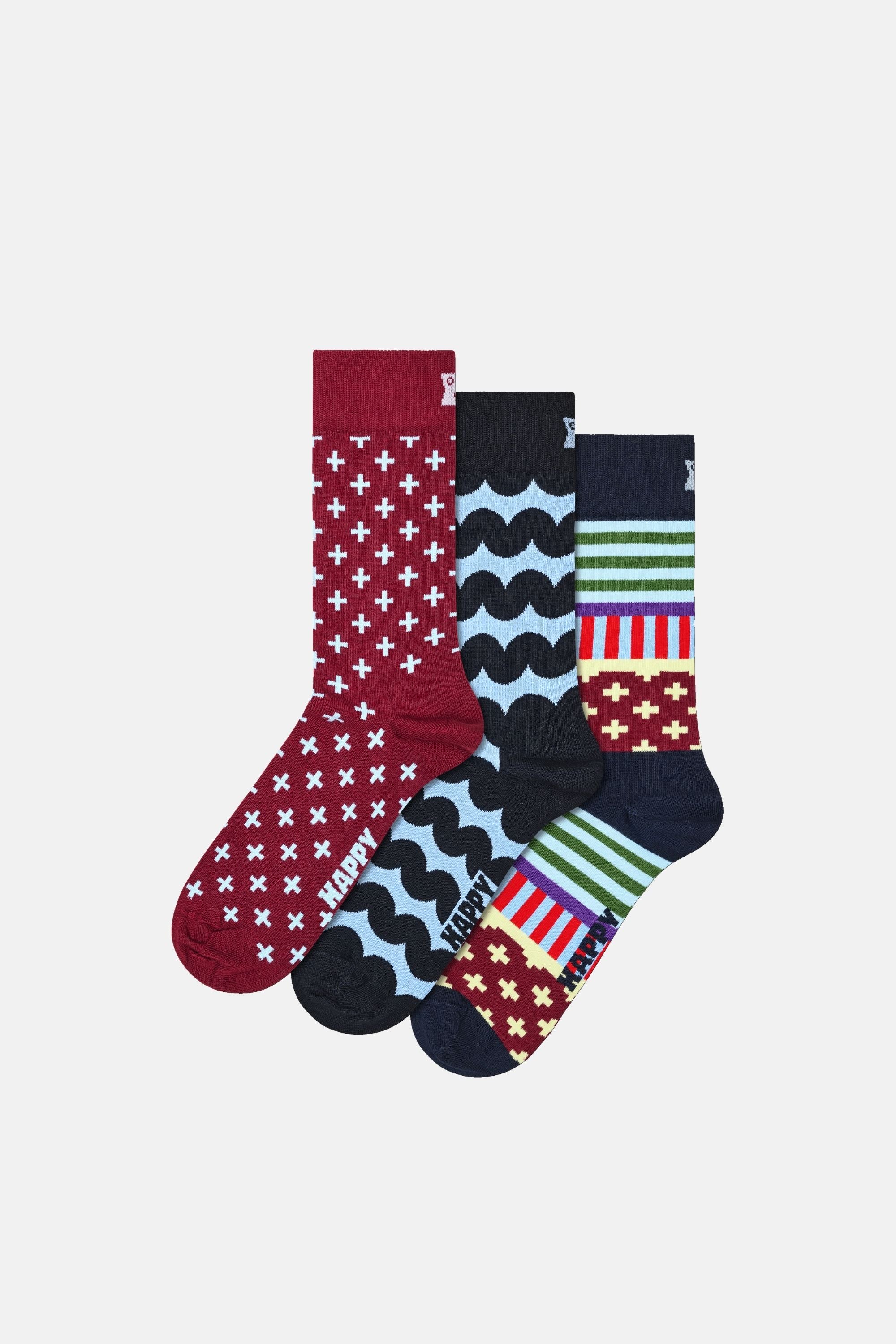 Happy Socks - Çok Renkli Karışık Desenli 3'lü Pamuklu Çorap Seti