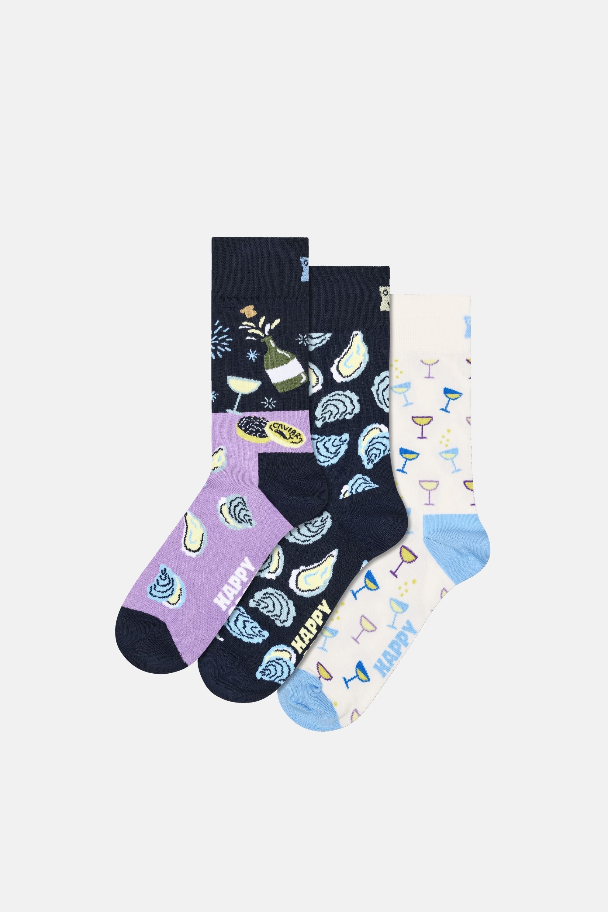 Happy Socks - Çok Renkli İstiridye Desenli 3'lü Pamuklu Çorap Seti