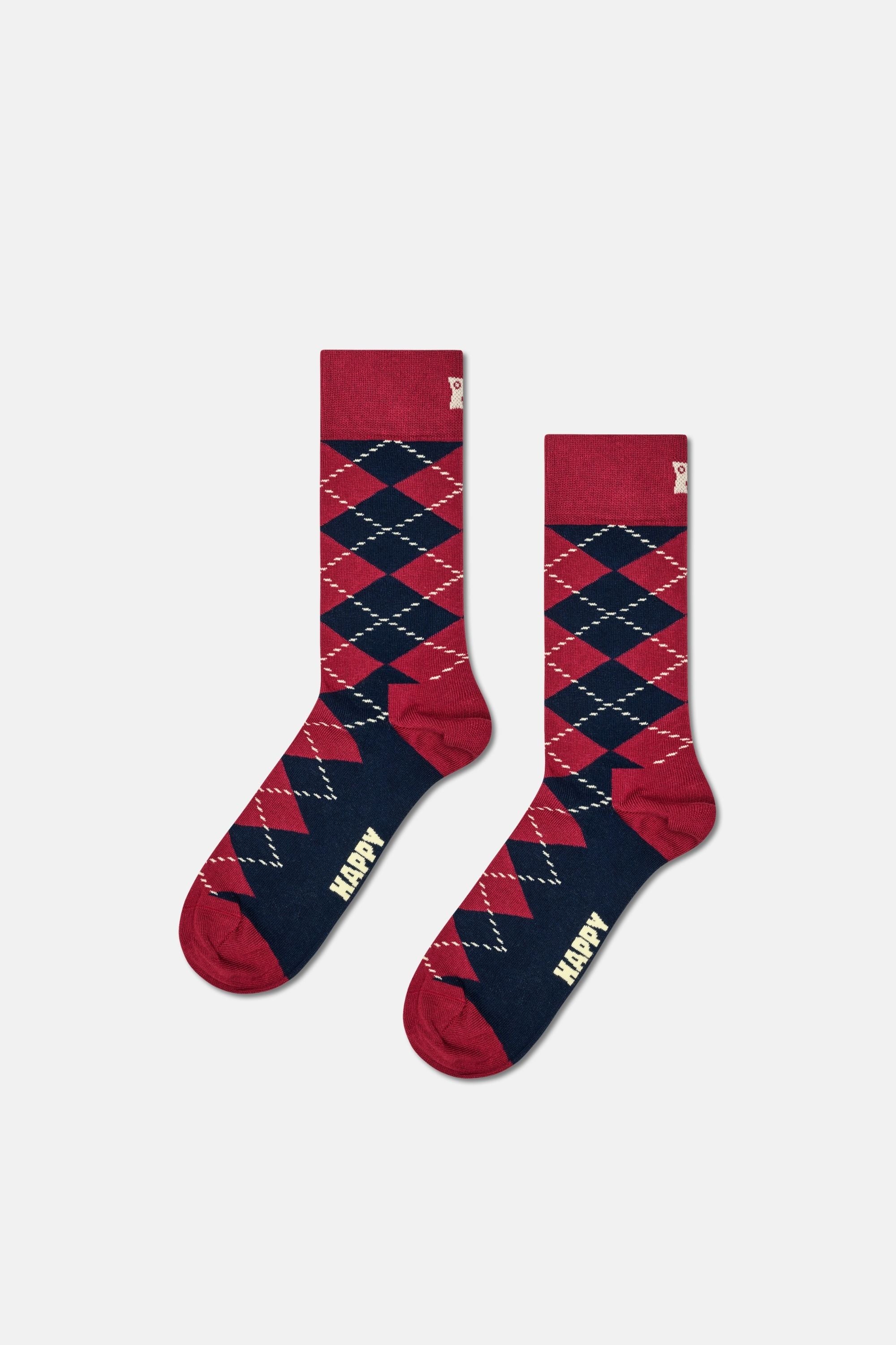 Happy Socks - Çok Renkli Kare Desenli 3'lü Pamuklu Çorap Seti