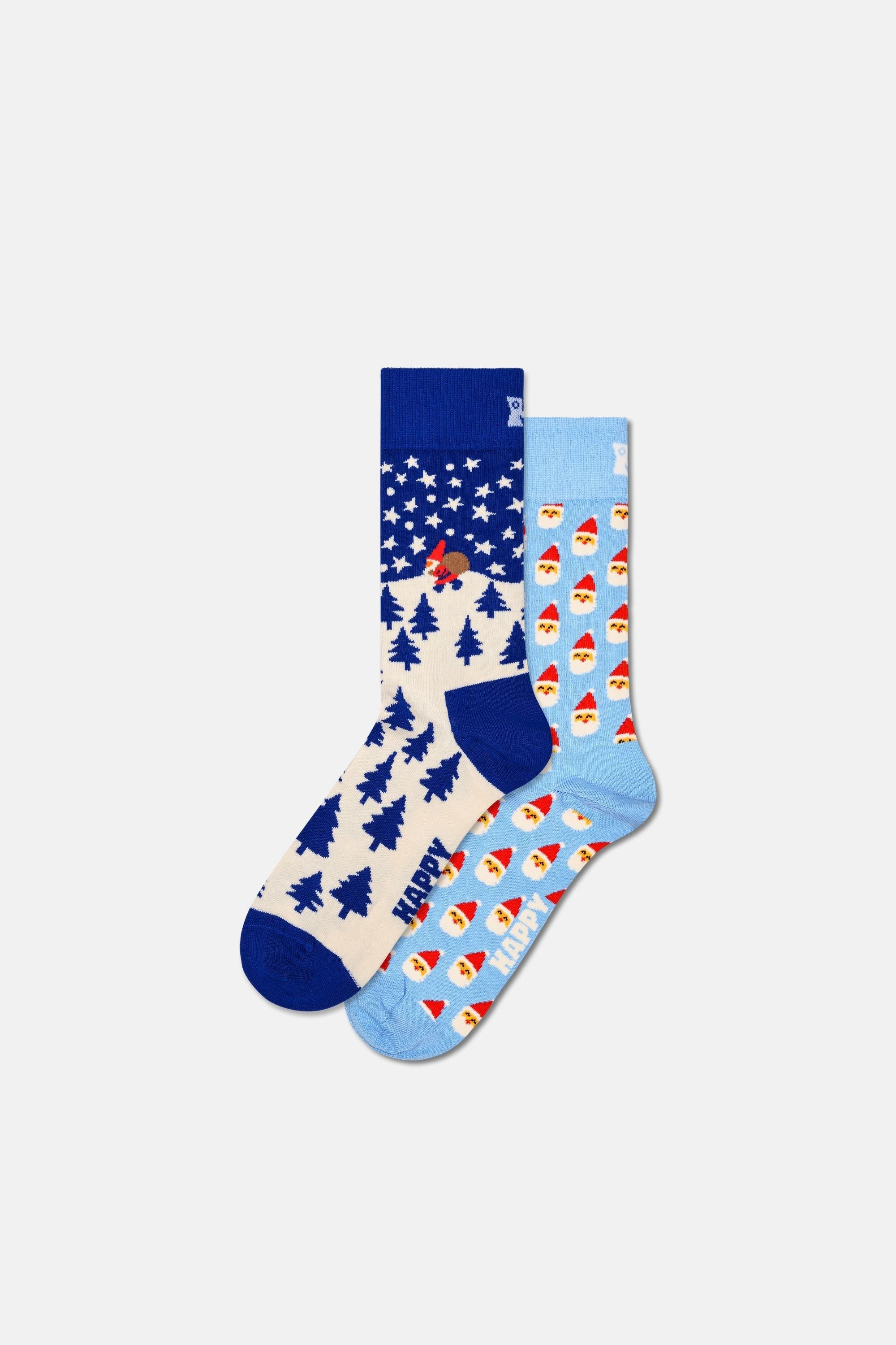 Happy Socks - Mavi Kutlama Desenli 2'li Pamuklu Çorap Seti