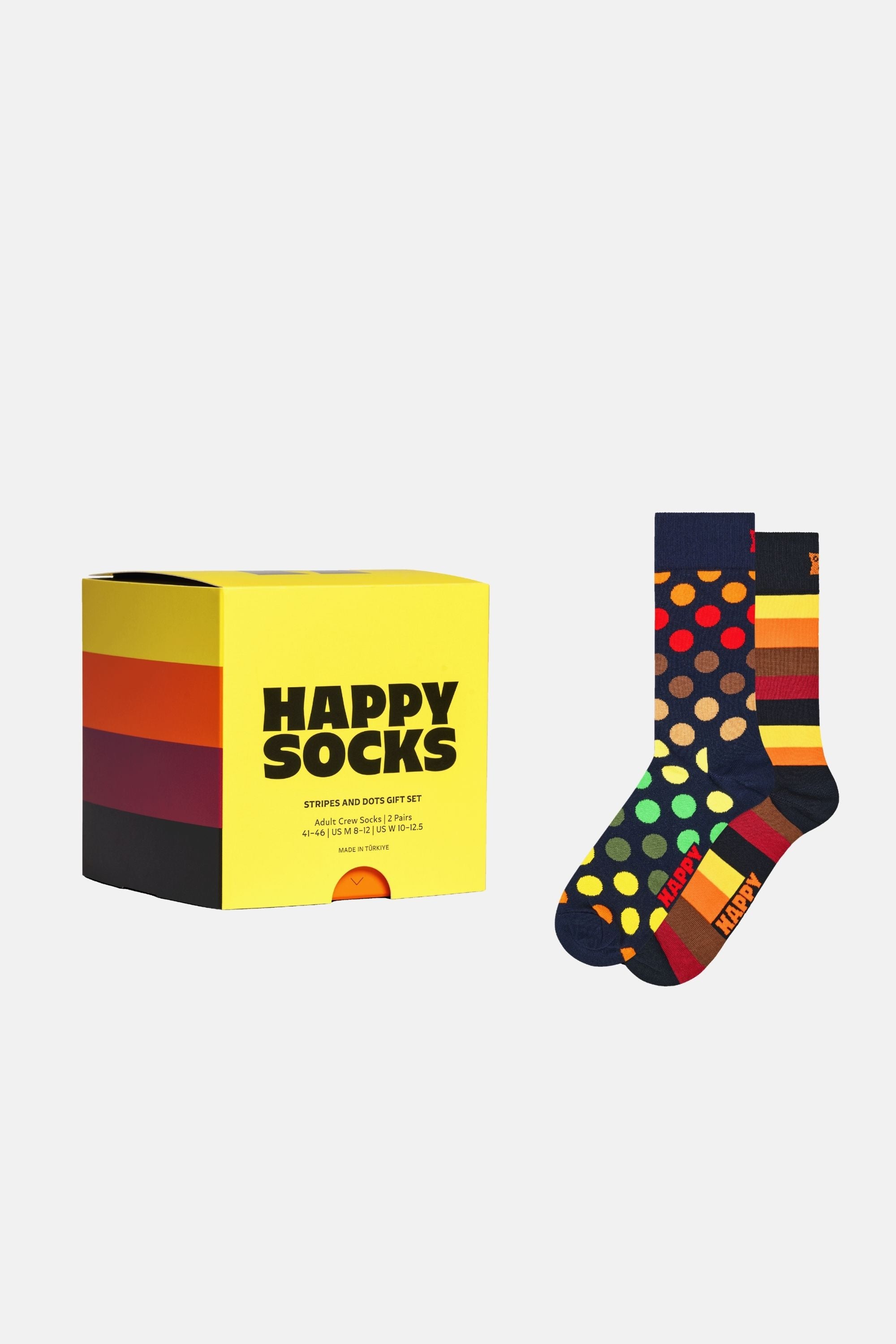 Happy Socks - Siyah Nokta ve Çizgi Desenli 2'li Pamuklu Çorap Seti