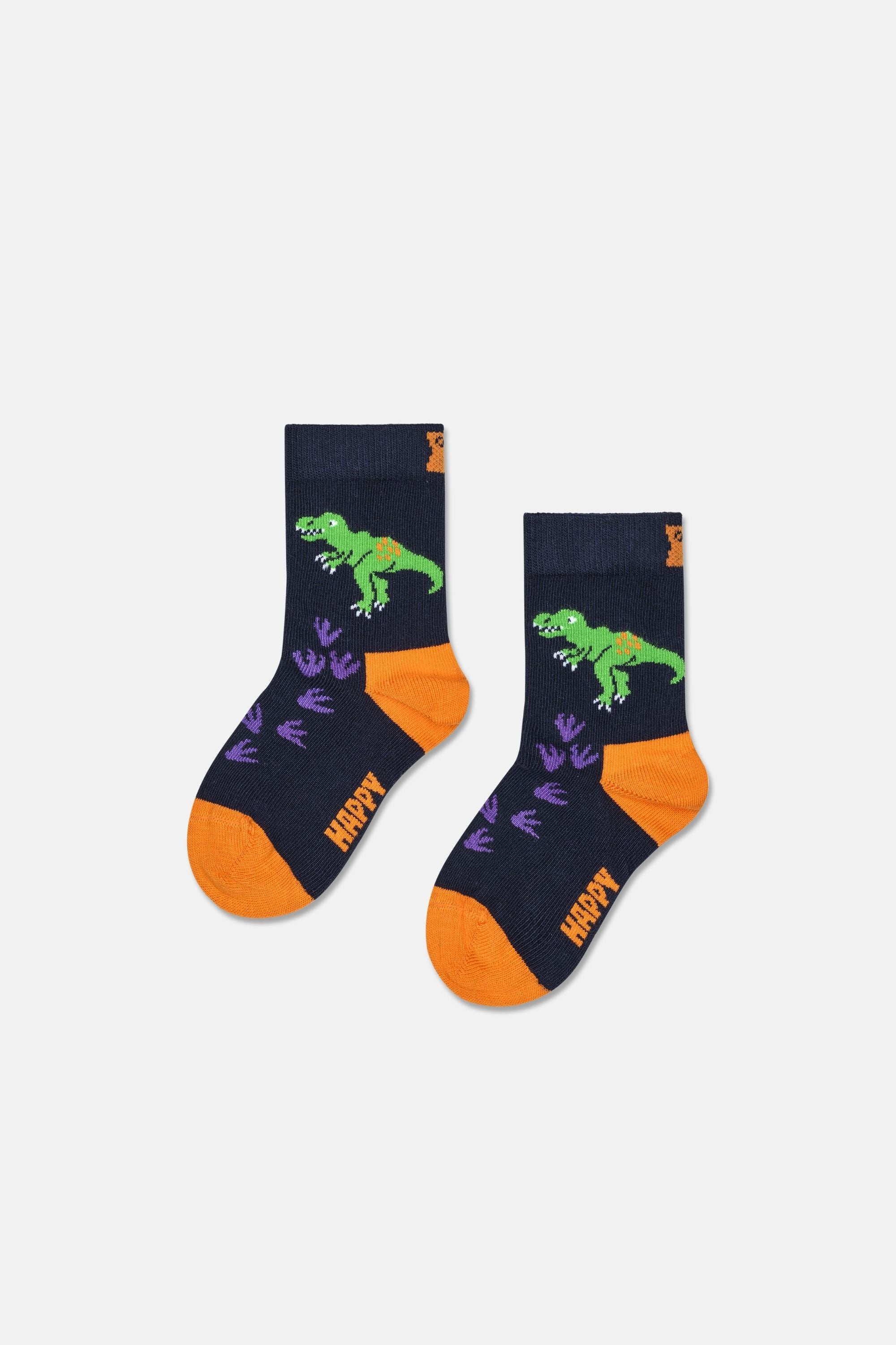 Happy Socks - Çocuk Lacivert Dinazor Desenli Pamuklu Çorap