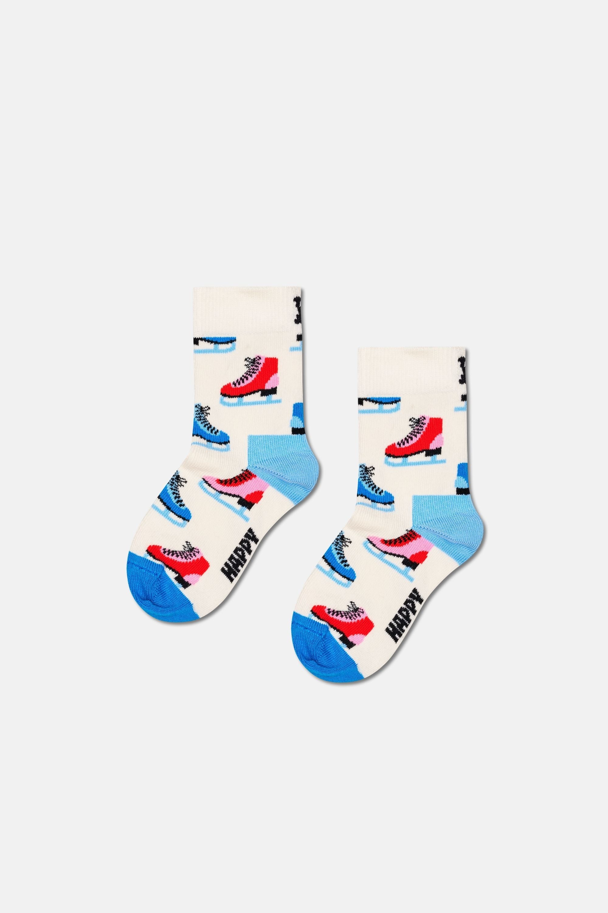 Happy Socks - Çocuk Beyaz Buz Pateni Desenli Pamuklu Çorap