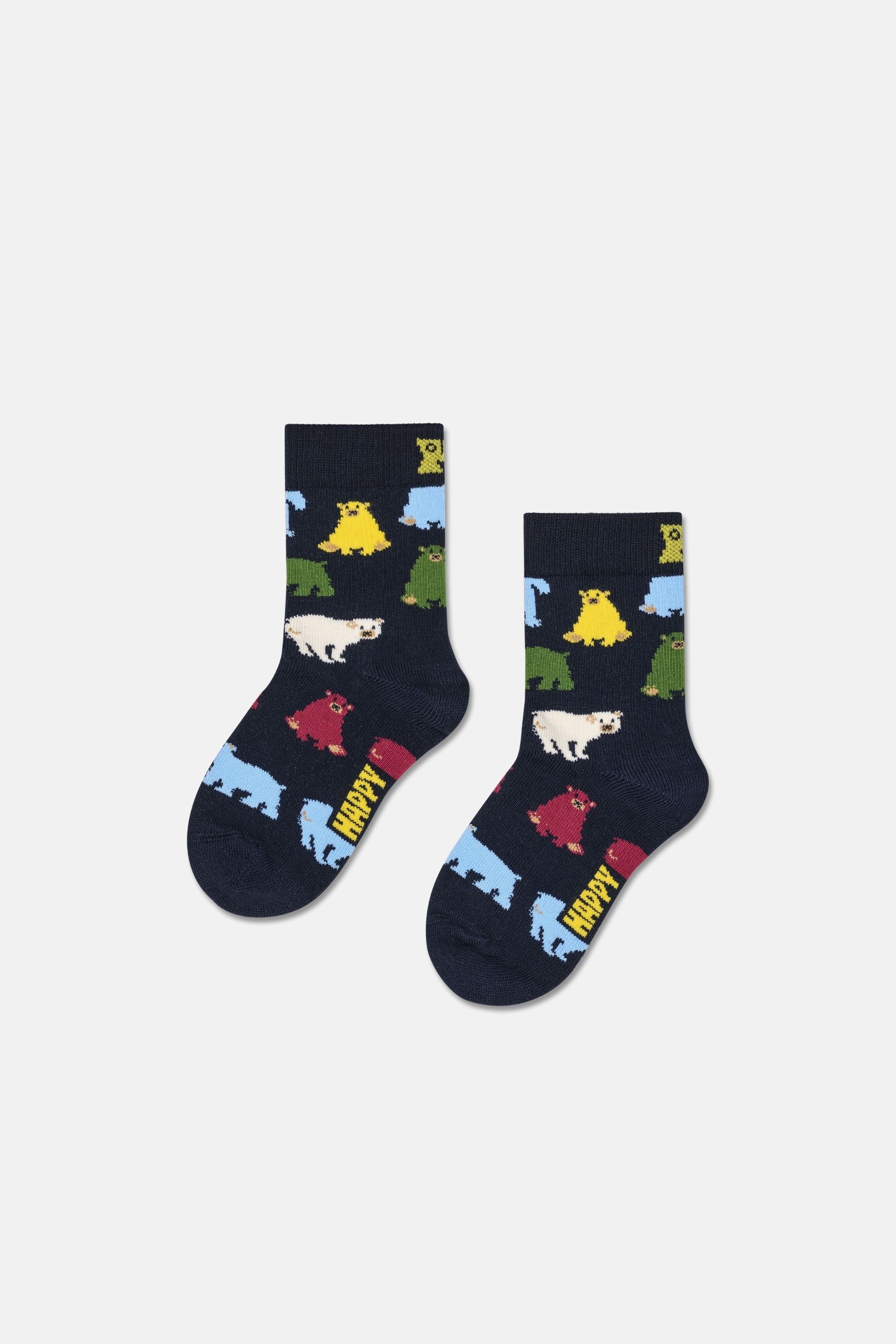 Happy Socks - Çocuk Siyah Ayı Desenli Pamuklu Çorap