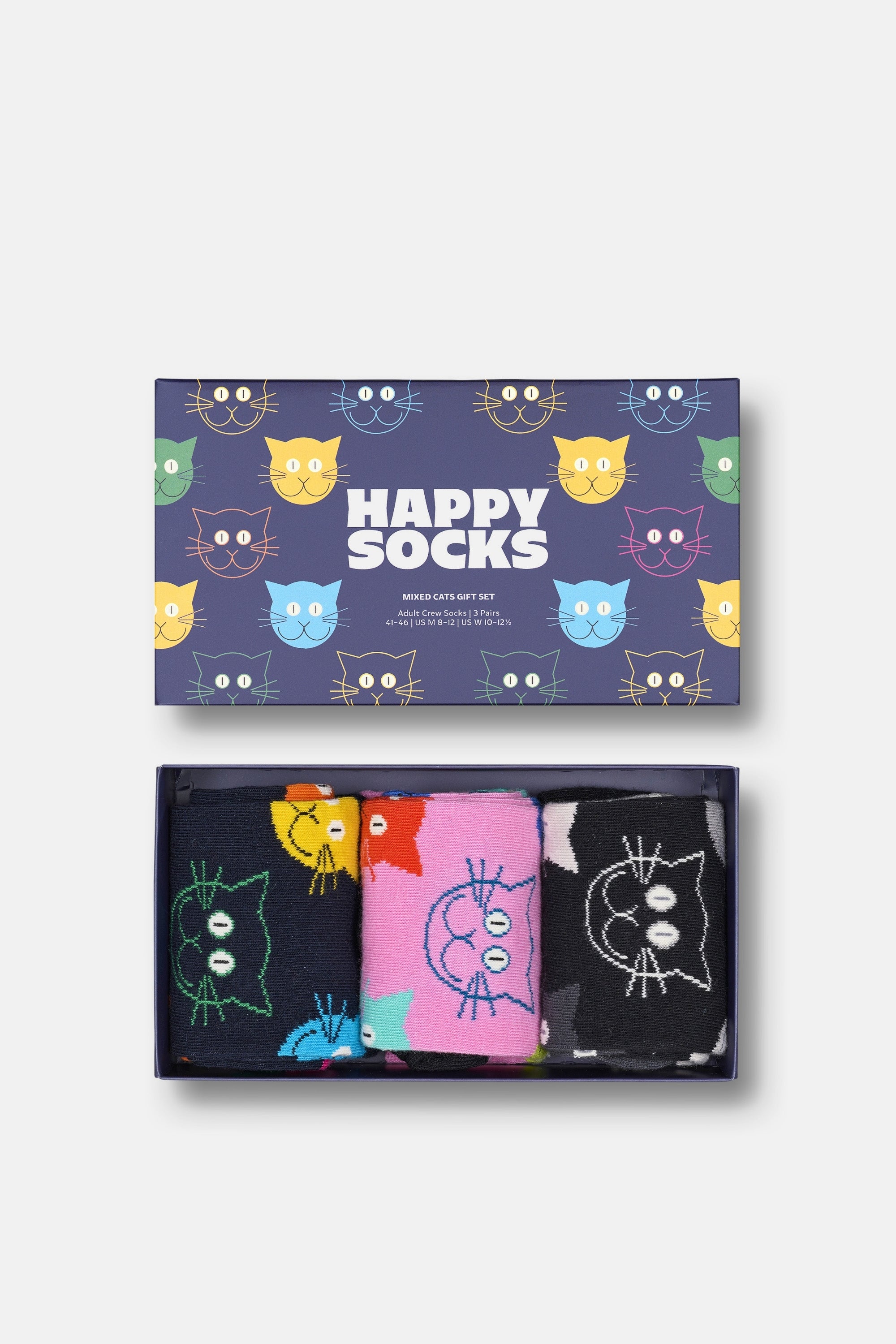 Happy Socks - Kadın Çok Renkli Kedi Desenli Pamuklu 3’lü Çorap Seti