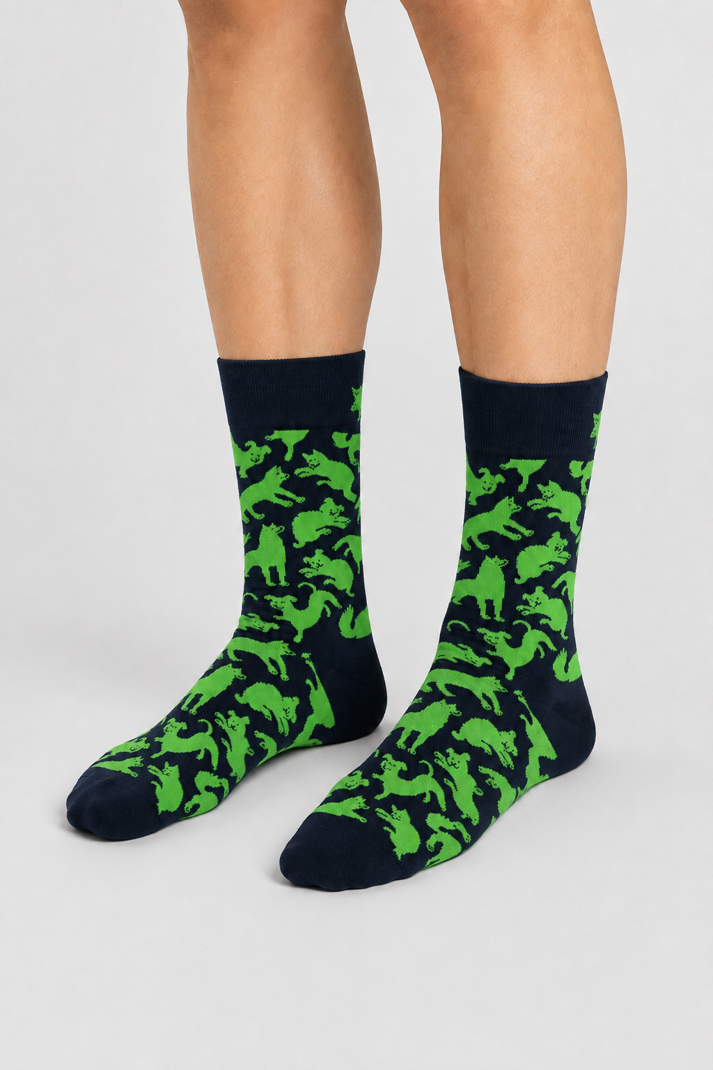 Happy Socks - Lacivert Köpek Desenli Lacivert Pamuklu Çorap