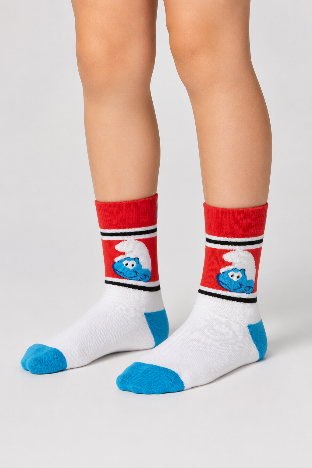 Happy Socks - 7-9 Yaş Beyaz Şirinler Desenli Çocuk Pamuklu Çorap