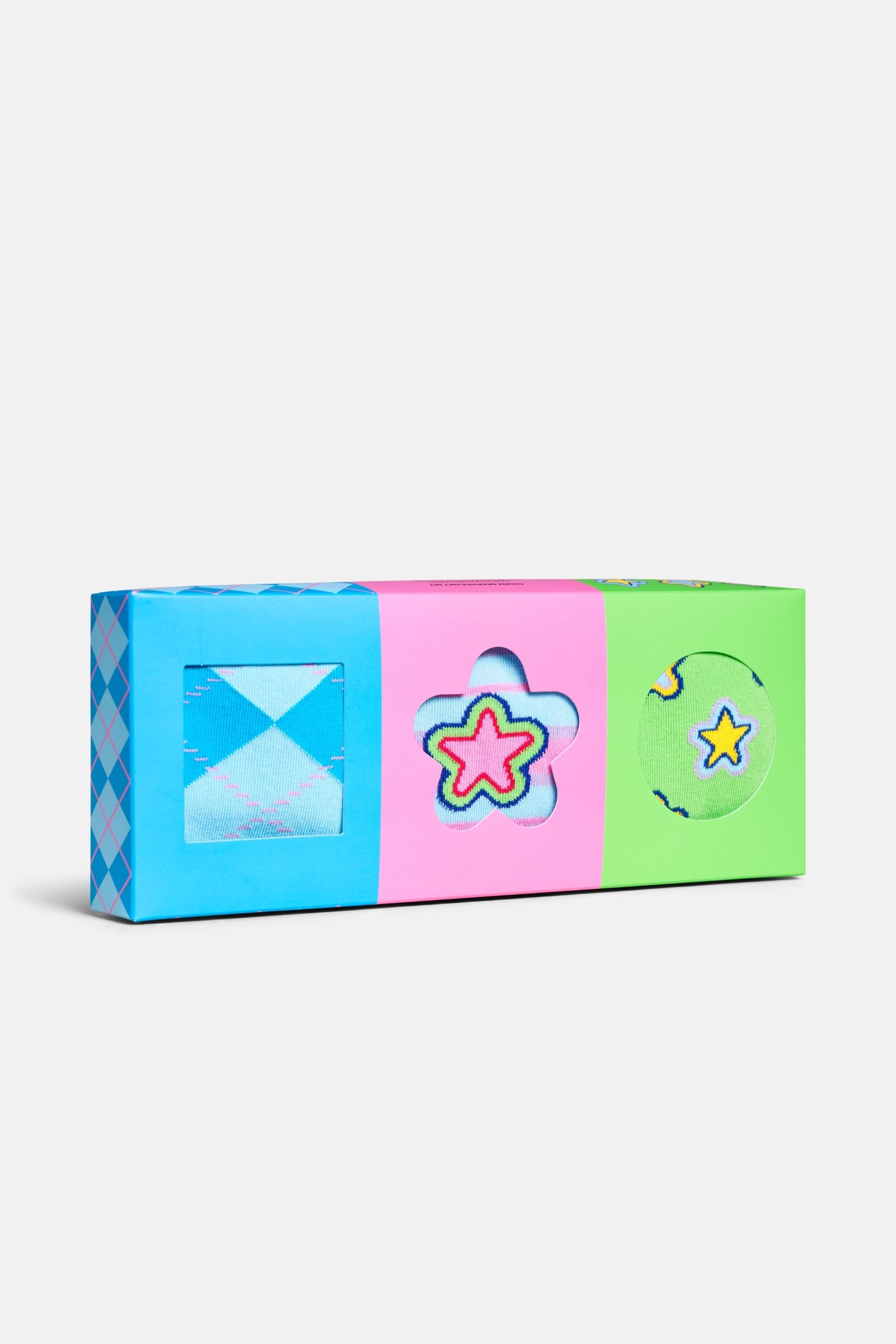 Happy Socks - Çok Renkli Karışık Geometrik Desenli 3Lü Pamuklu Çorap Seti