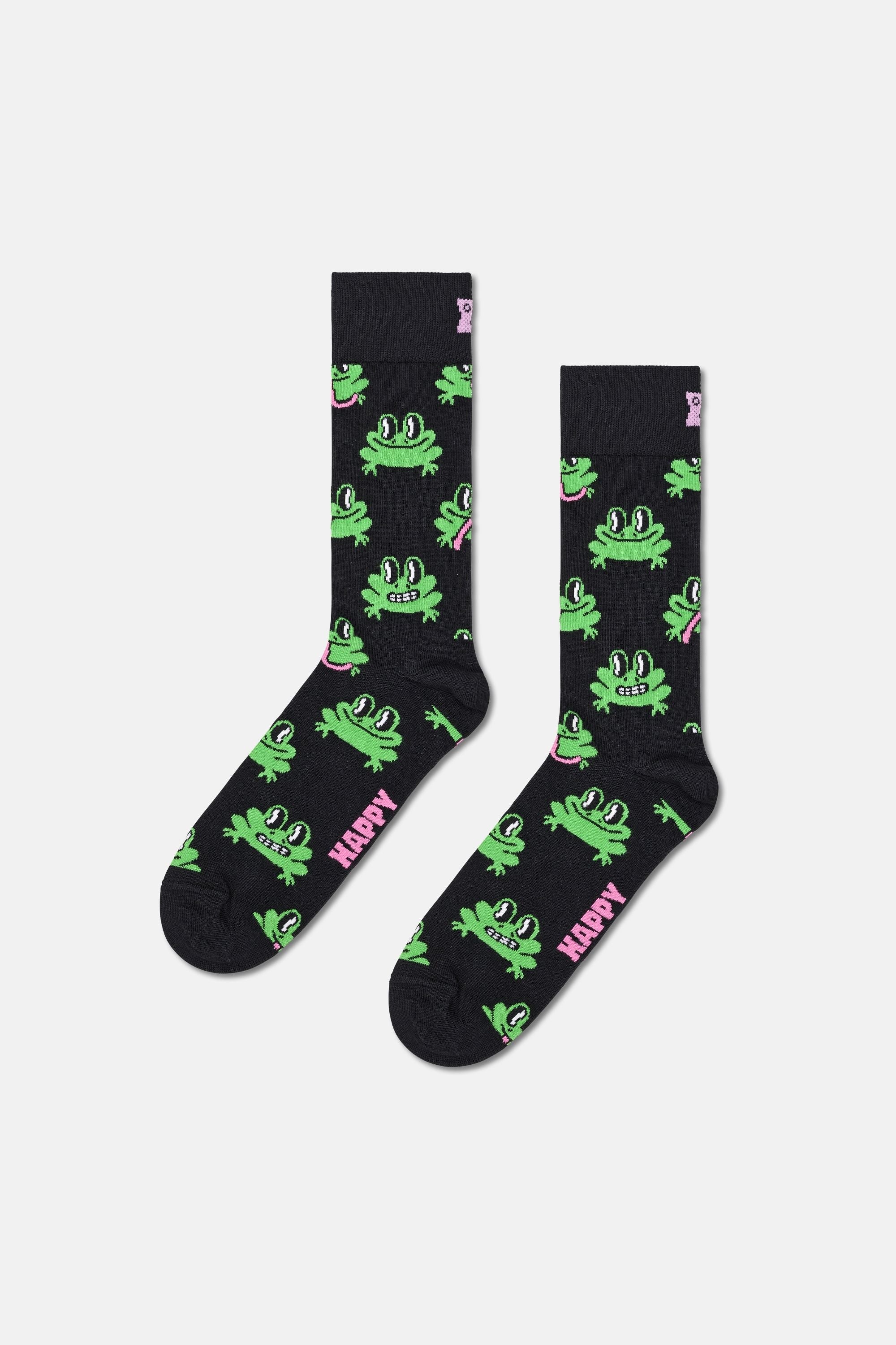 Happy Socks - Siyah Mini Me 2Li Kurbağa Desenli Pamuklu Çorap Seti